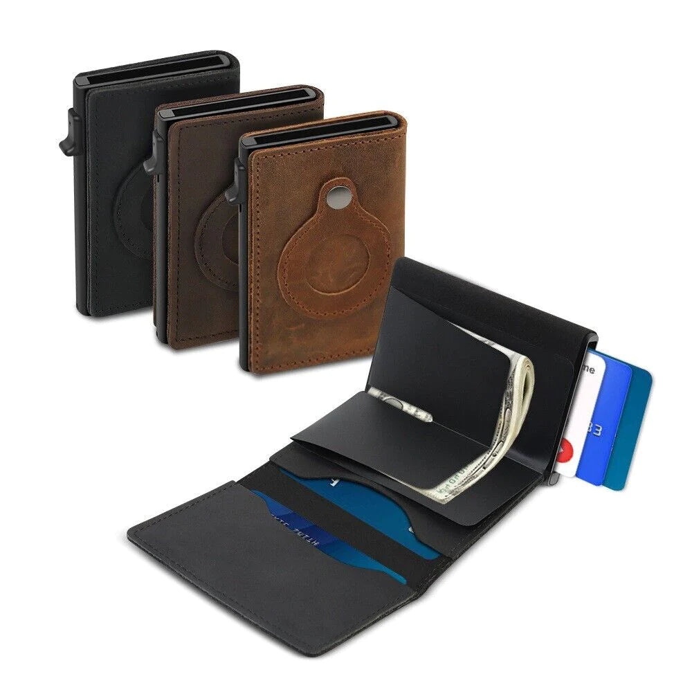 Airtag Wallet Case Genuine Leather Credit Card Holder Magnetic