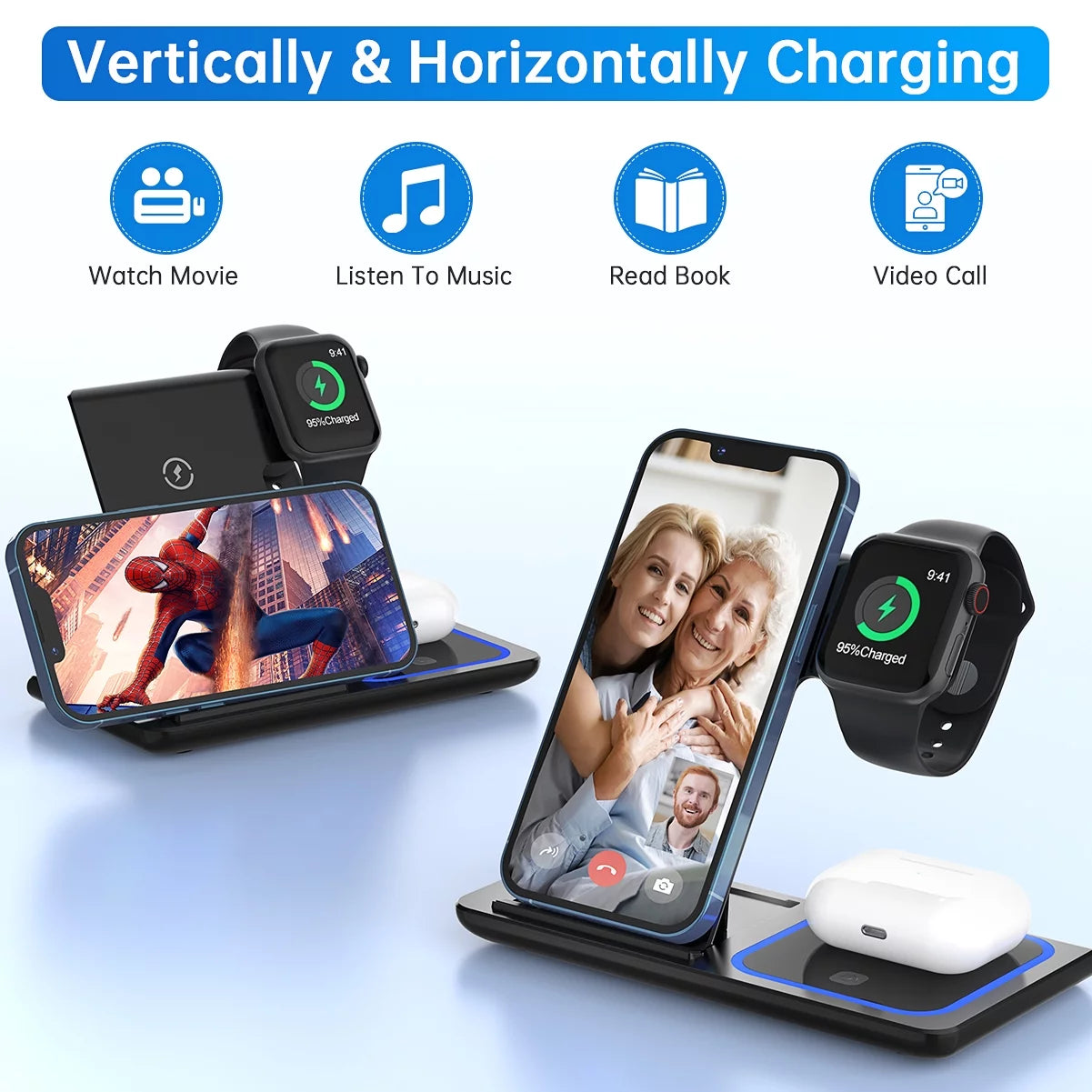 3 in 1 Wireless Charging Stand for IWatch Series SE, Airpods Pro & I phone