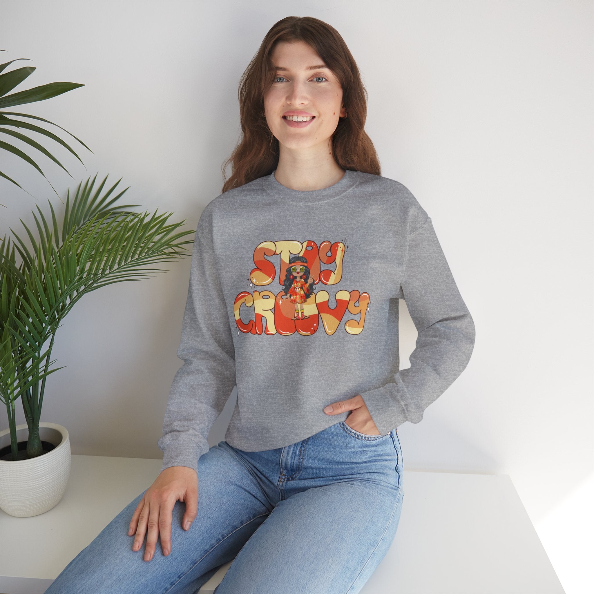 Stay Groovy Sweatshirt — Retro 70s Vibe 'Stay Groovy' Grey