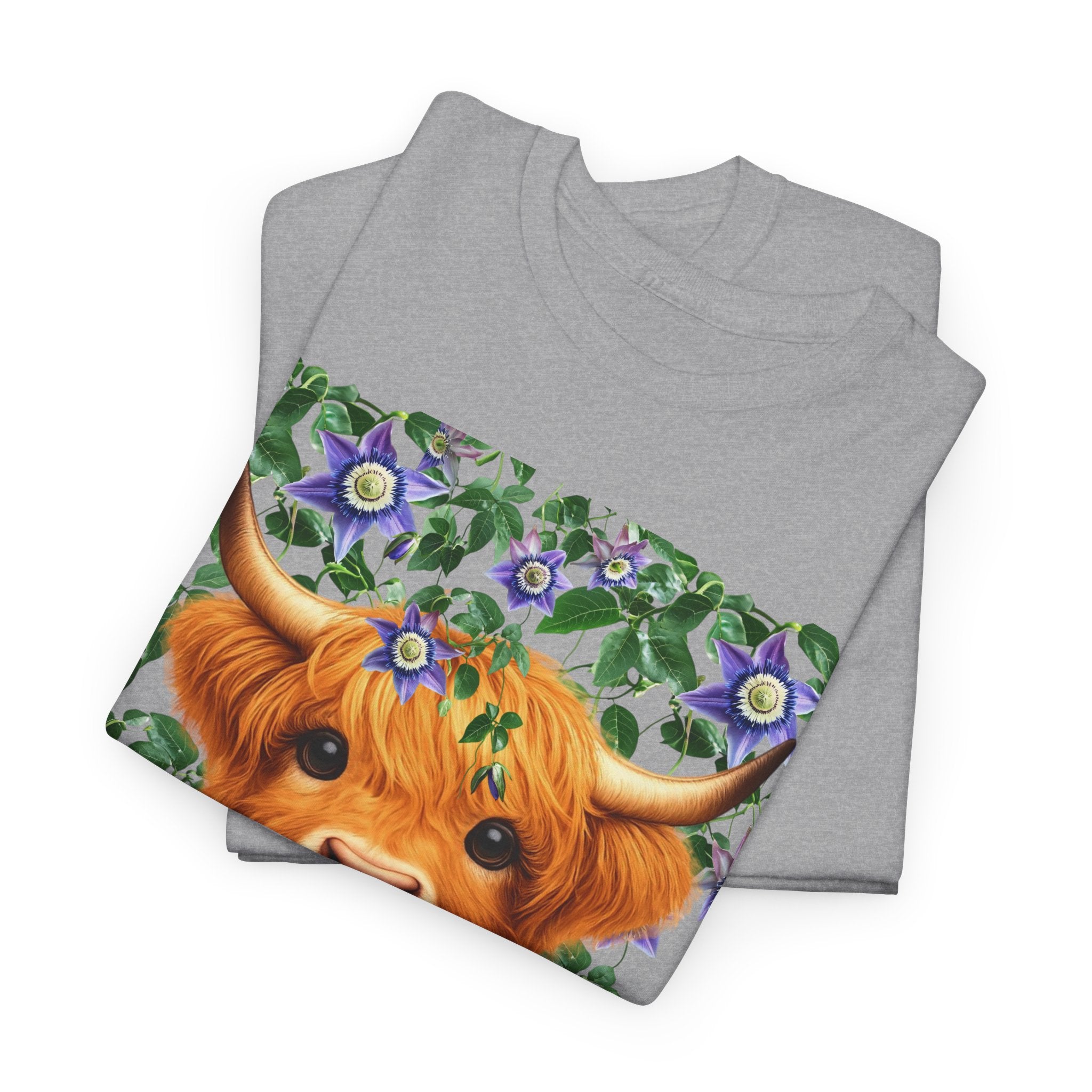 Too Fluffy To Be Grumpy Highland Cow T-Shirt Grey