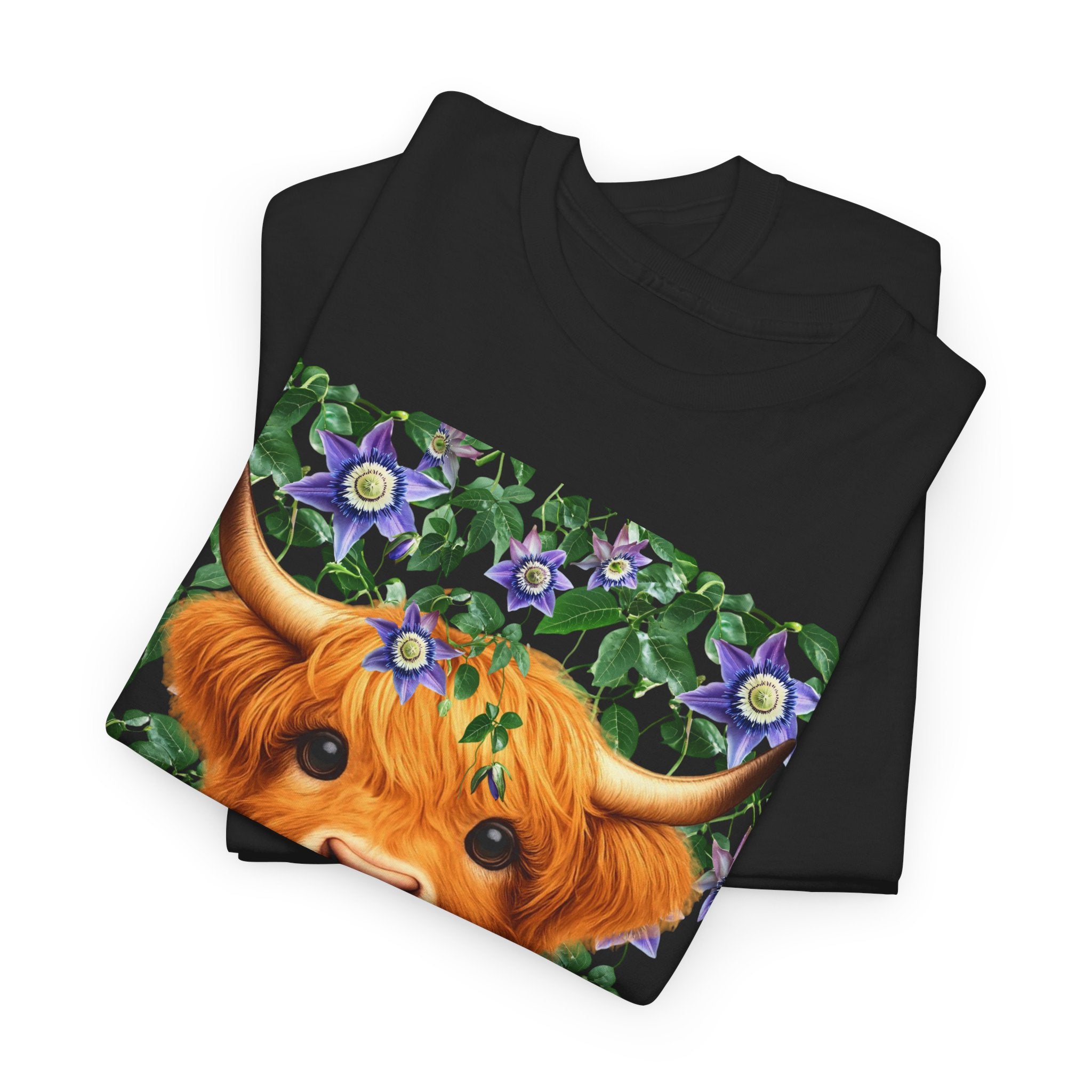Too Fluffy To Be Grumpy Highland Cow T-Shirt Black