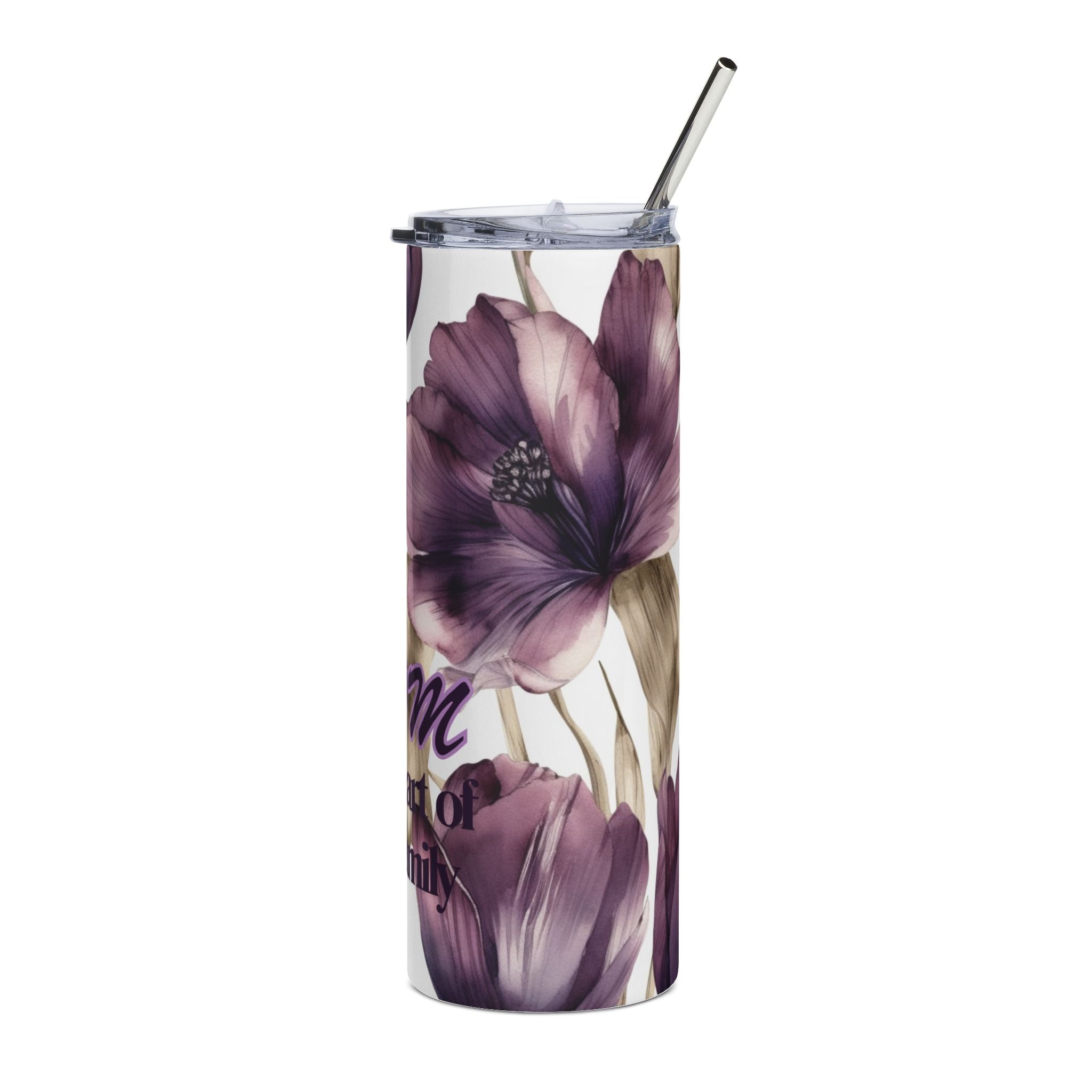 Mom Floral 20oz Stainless Steel Tumbler — "Mom The Heart of Our Family"
