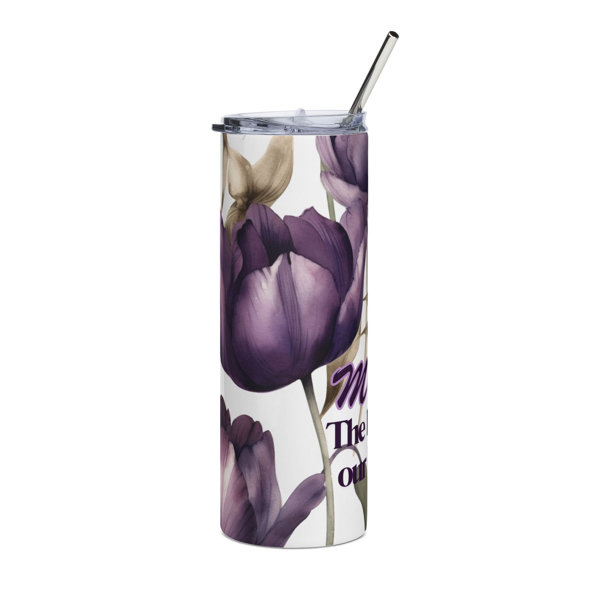 Mom Floral 20oz Stainless Steel Tumbler — "Mom The Heart of Our Family"