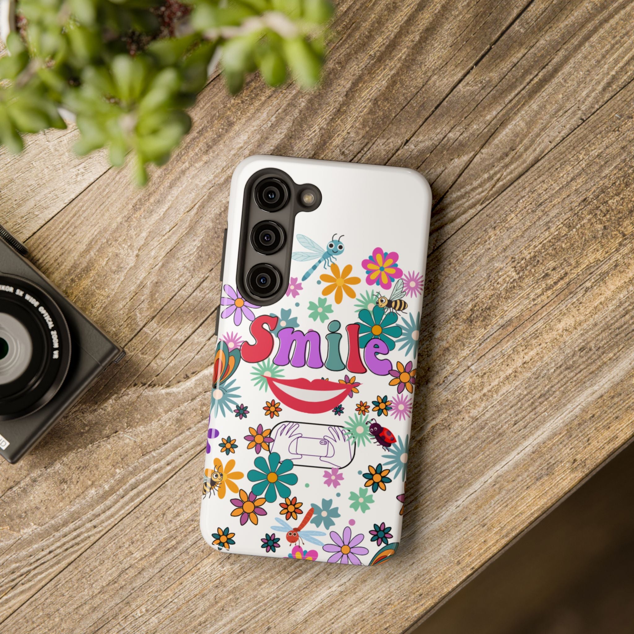 Smile Floral Phone Case — Colorful Retro Flower Power Protective Case