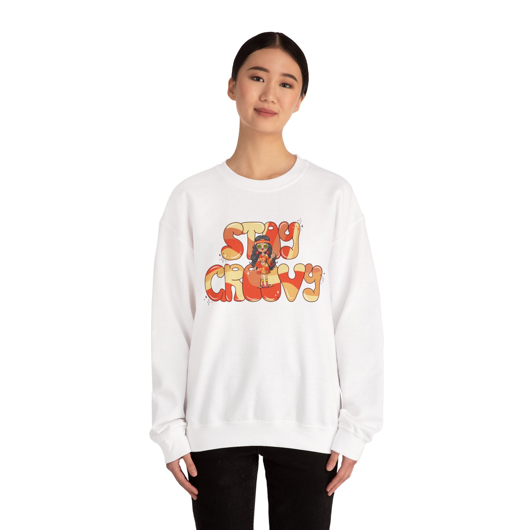 Stay Groovy Sweatshirt — Retro 70s Vibe 'Stay Groovy' White