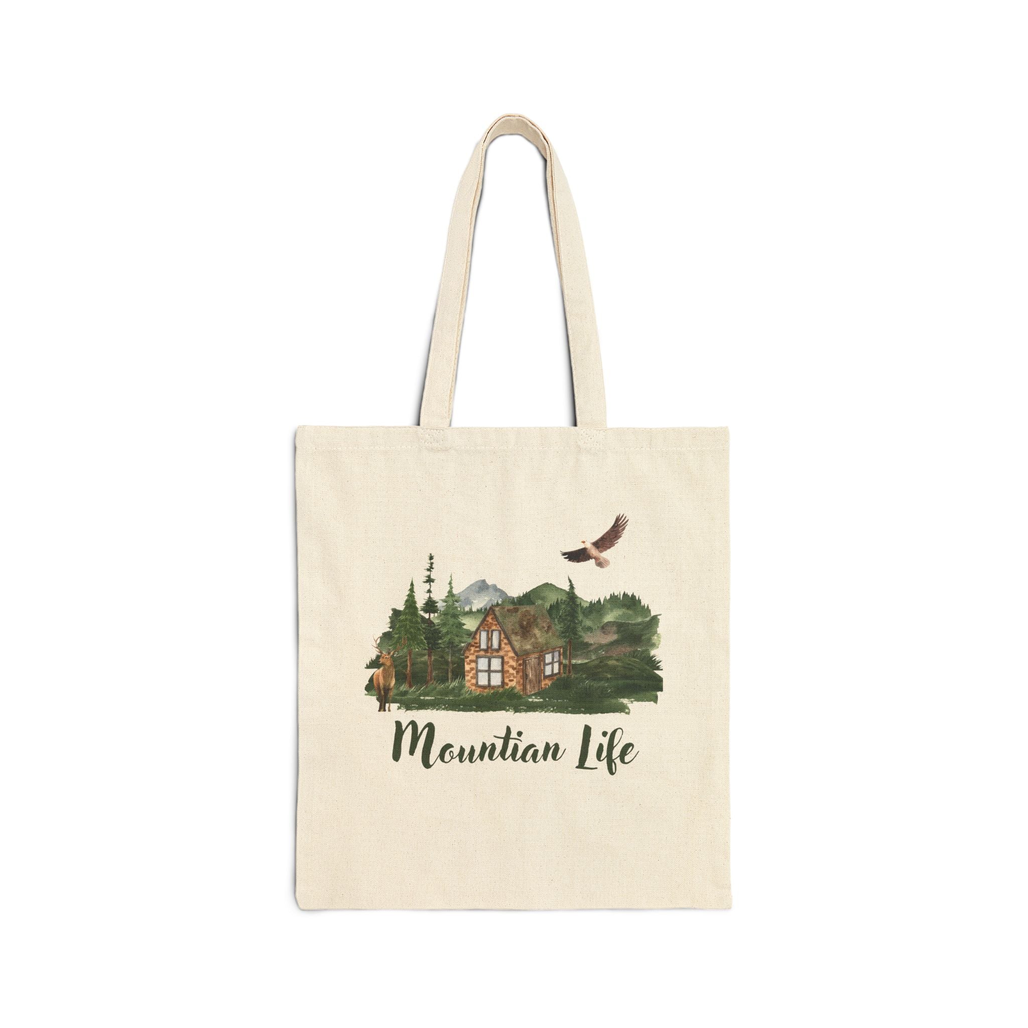Mountain Life Tote Bag – Cabin Woodland Canvas Shopper