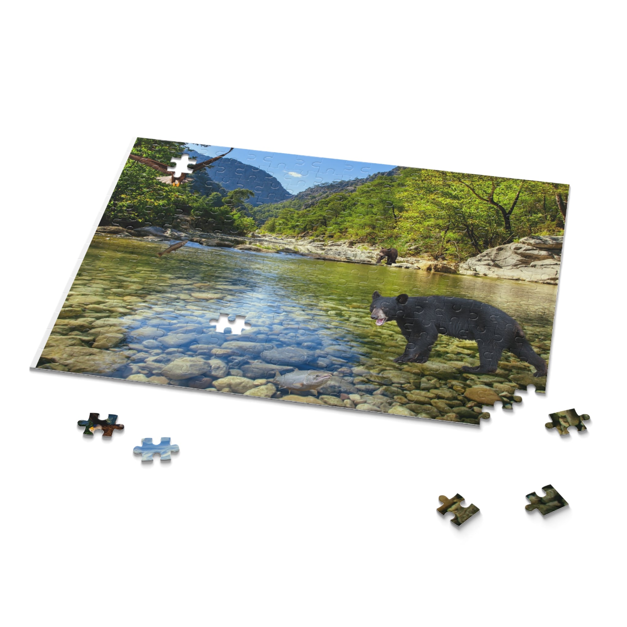 Scenic River Wildlife Puzzle – Black Bear & Eagles 120/252-Piece Jigsaw