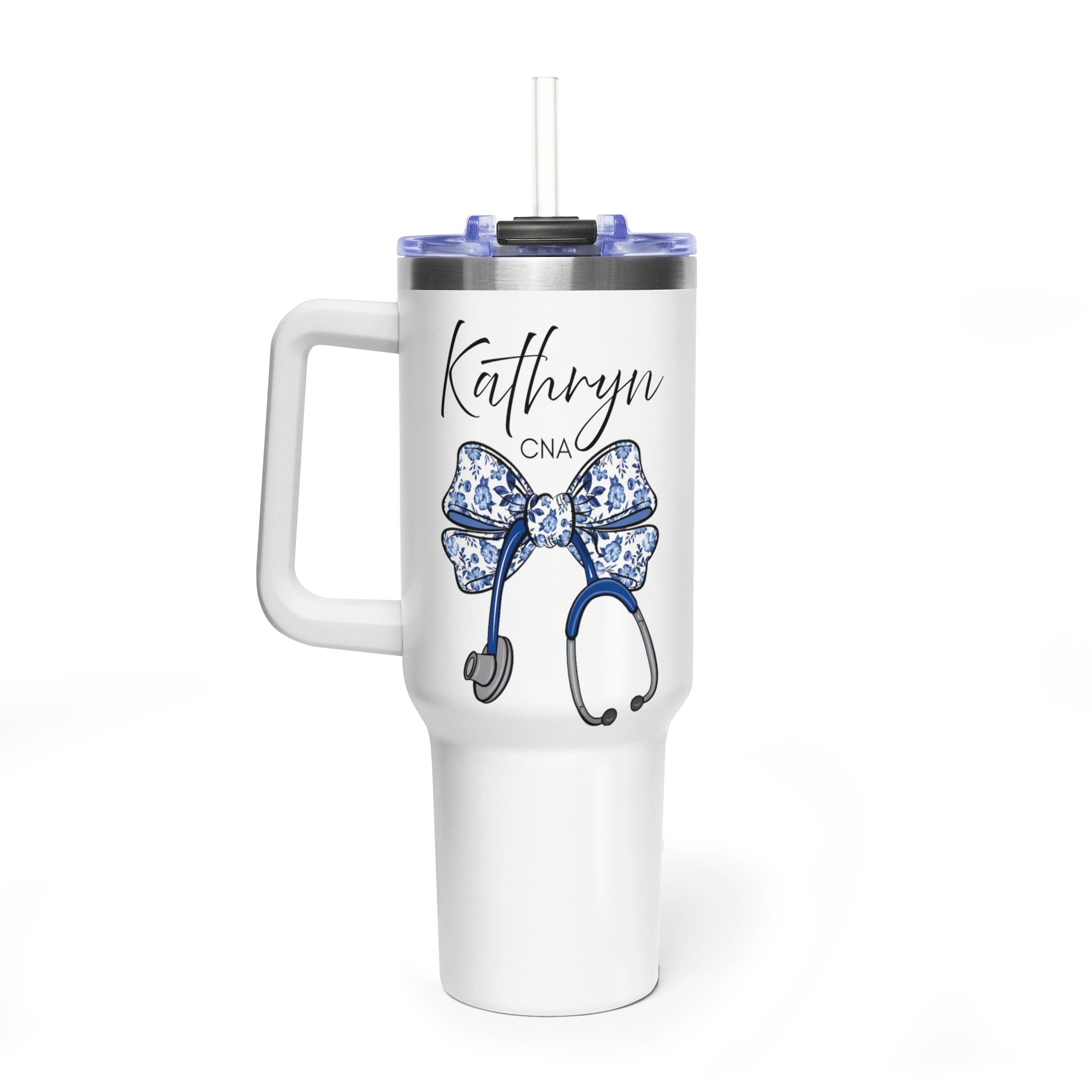 CNA Stethoscope Tumbler 40oz — Personalized Kathryn Nurse Travel Mug