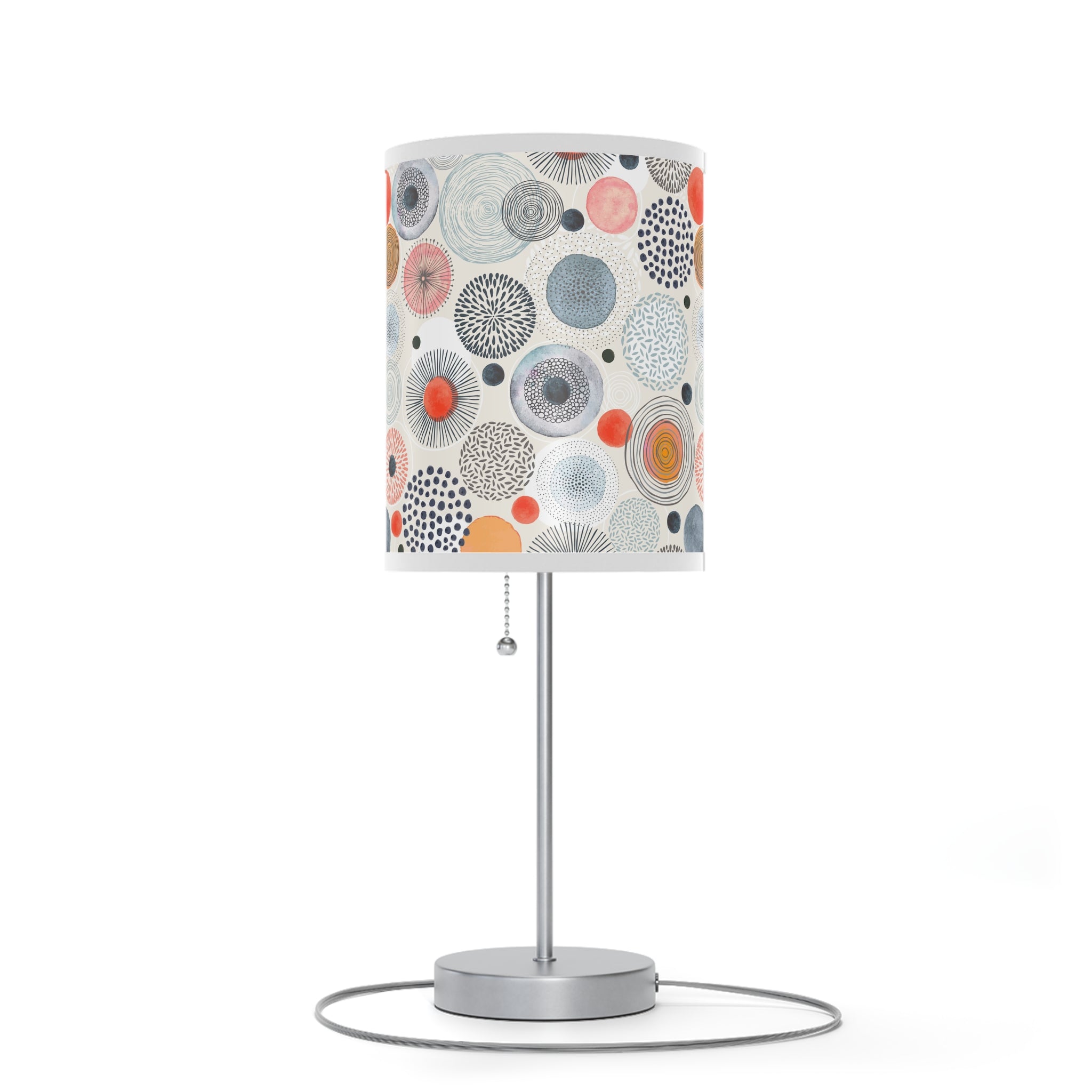 Table Lamp with Modern Abstract Dot Shade — Coral & Gray Decorative Bedside Light (US/CA Plug) - Home Decor