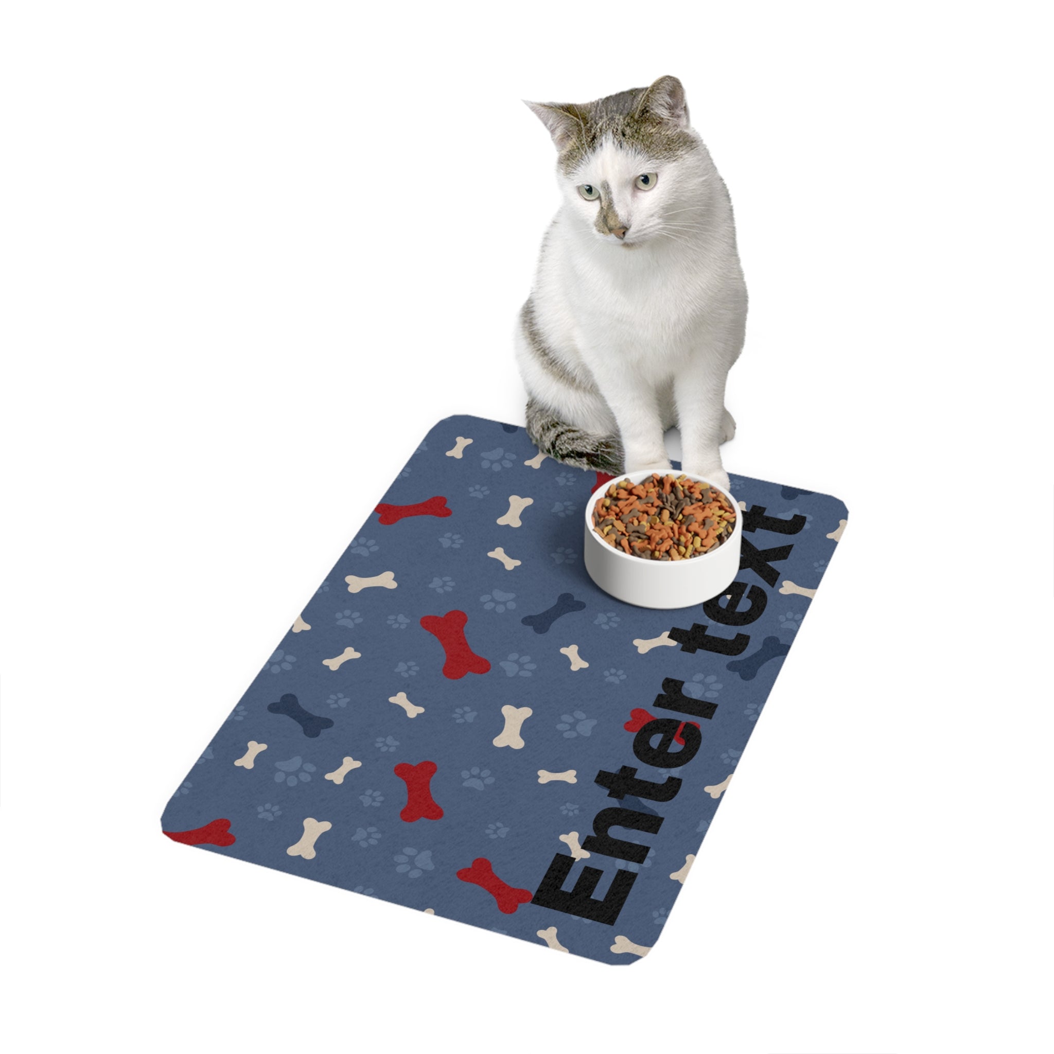 Personalized Pet Feeding Mat (12x18) — Navy Bone Pattern with Custom Text - Pets