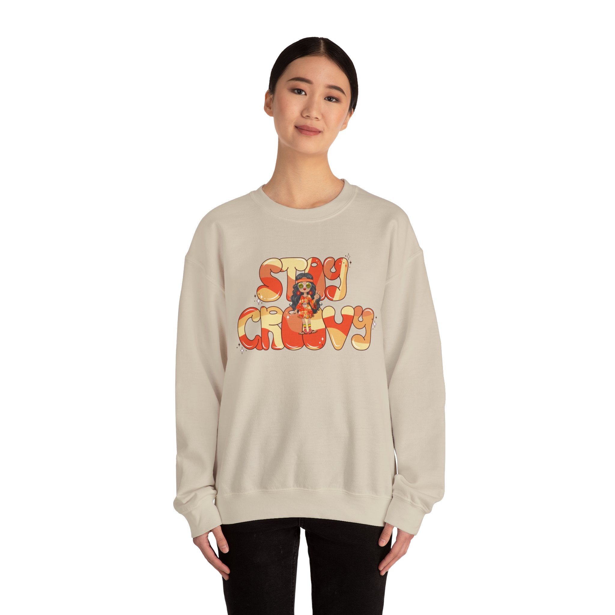 Stay Groovy Sweatshirt — Retro 70s Vibe 'Stay Groovy' Sand