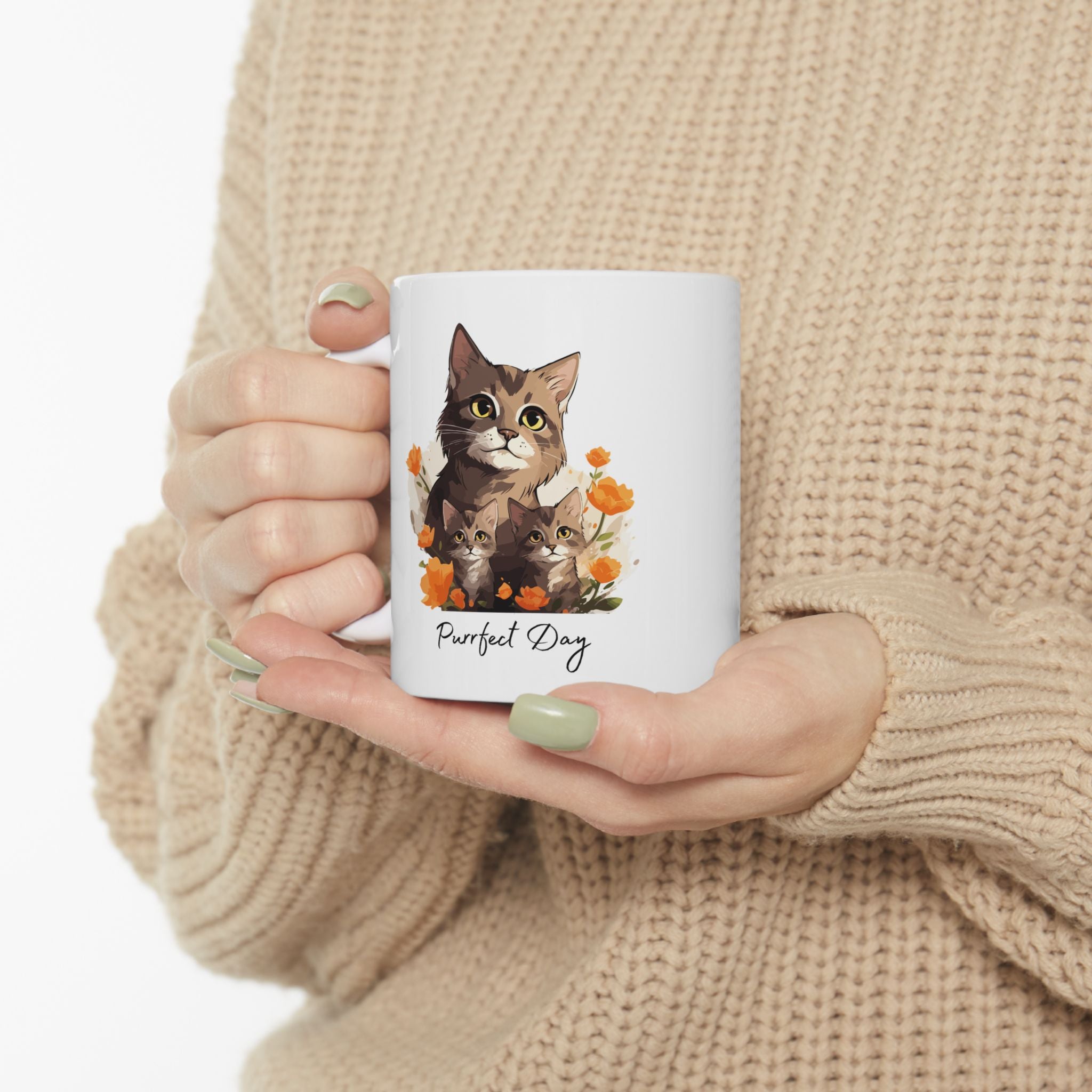 Cat Mom Floral Ceramic Mug (11oz/15oz) - Mug