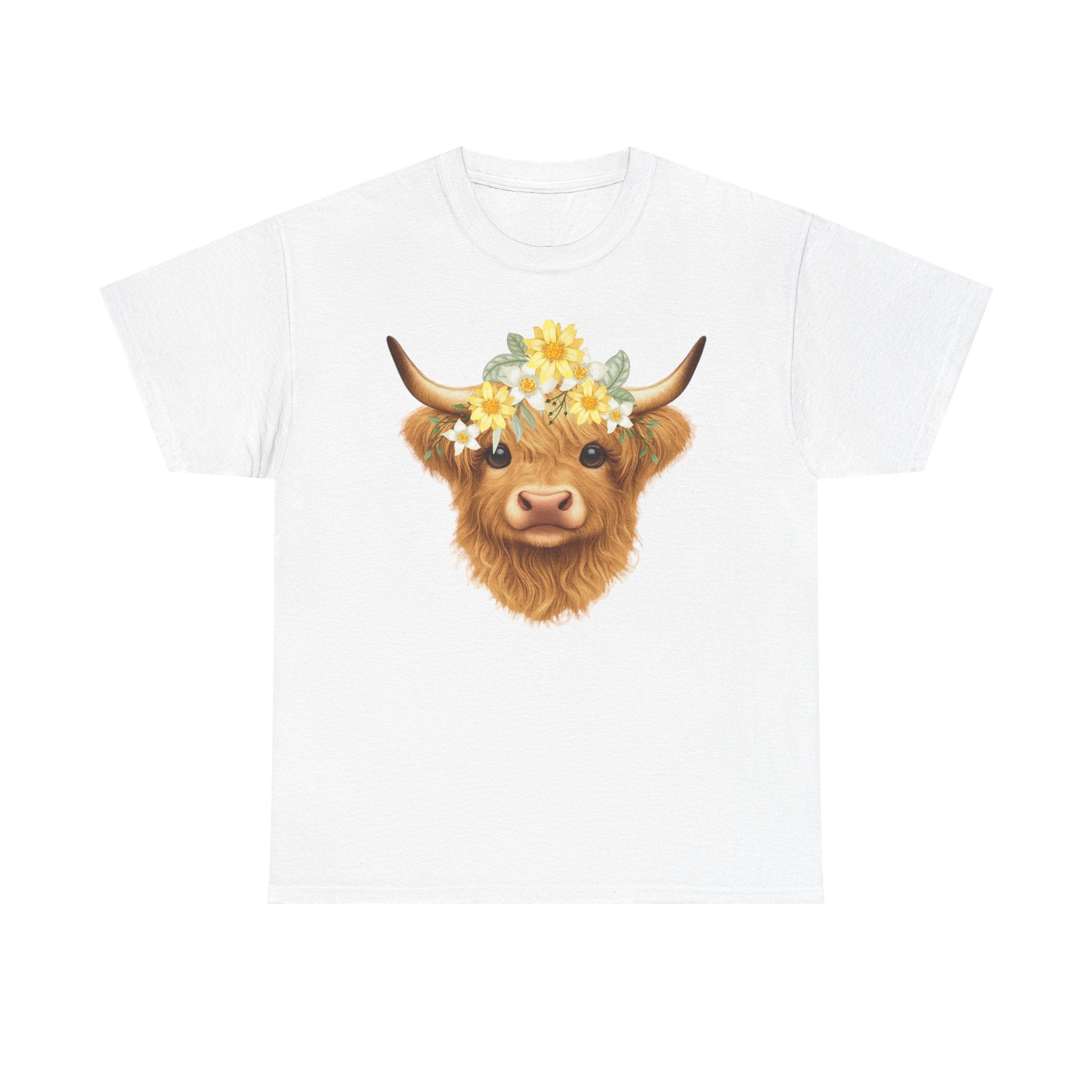 Highland Cow Floral Crown T-Shirt — Floral Crown Scottish Cow Tee