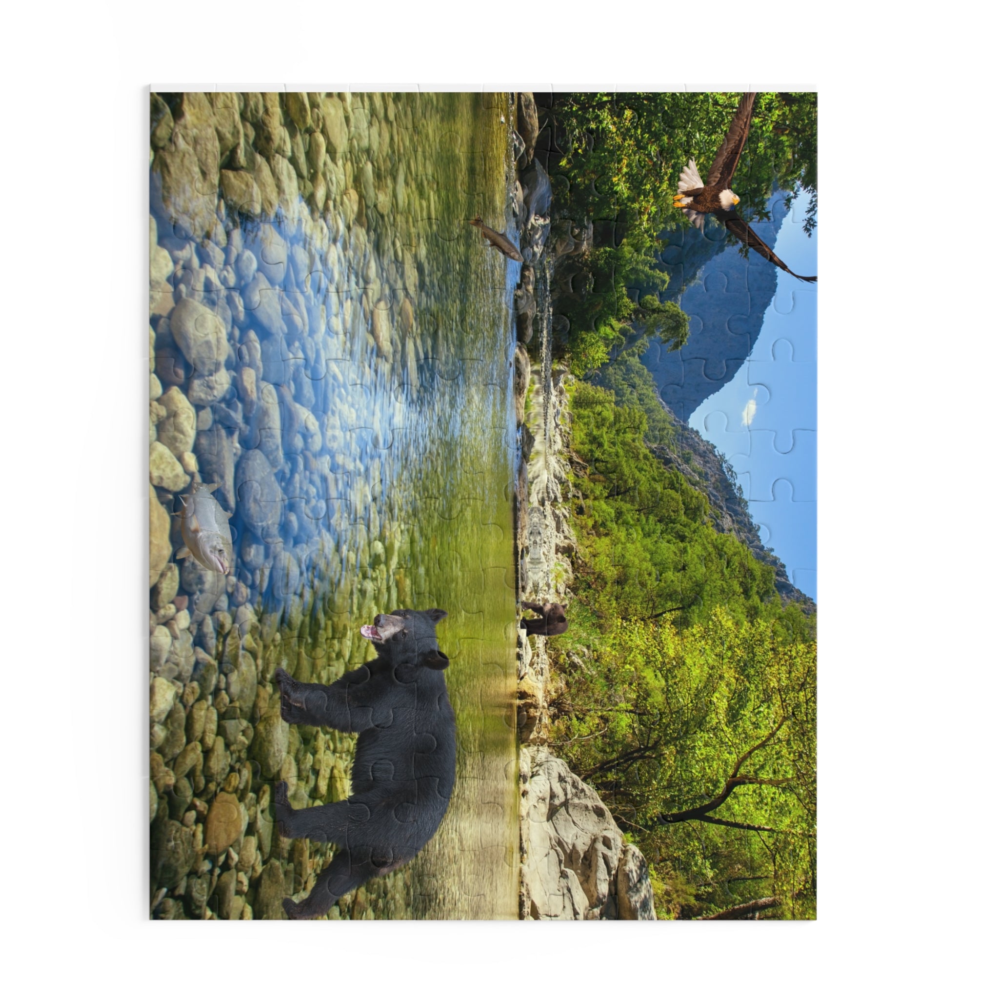 Scenic River Wildlife Puzzle – Black Bear & Eagles 120/252-Piece Jigsaw