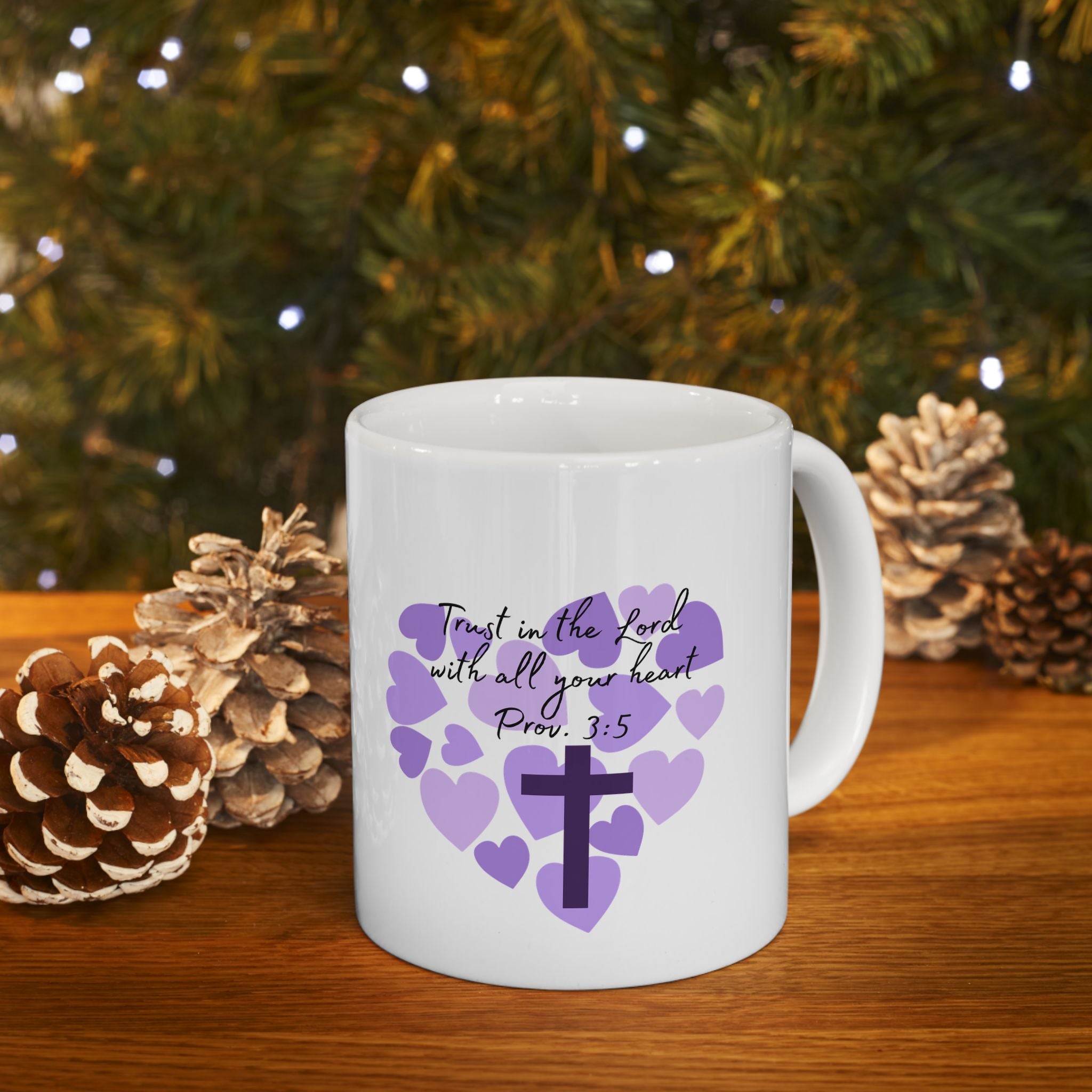 Purple Heart Ceramic Mug - Trust in the Lord with all of your heart - Mug