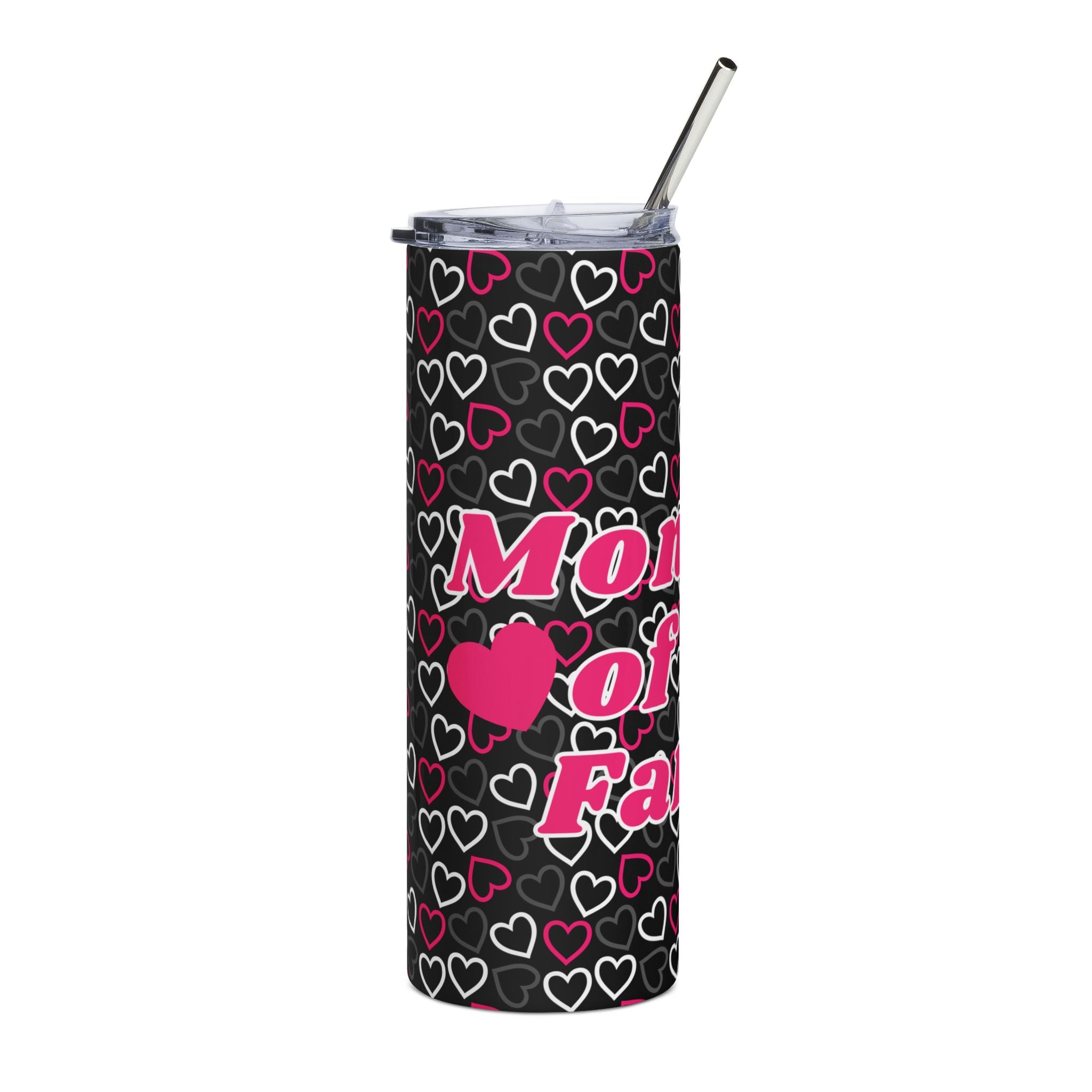 Mom The Heart of Our Family 20oz Stainless Steel Tumbler — Heart Pattern Travel Cup