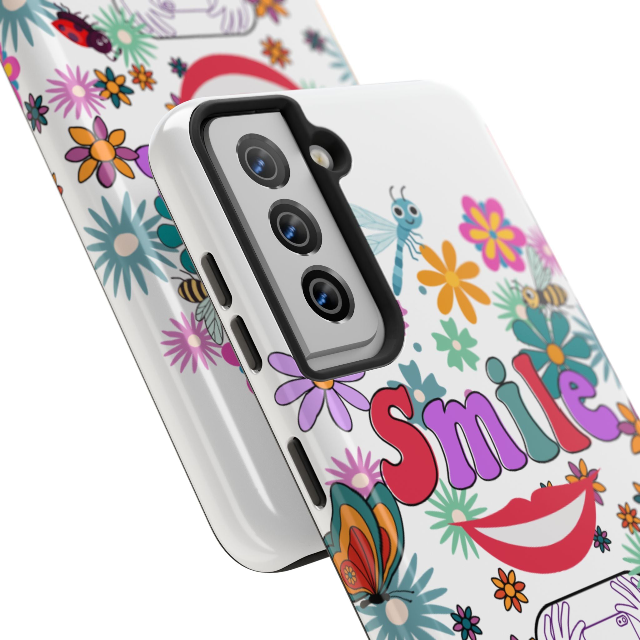 Smile Floral Phone Case — Colorful Retro Flower Power Protective Case