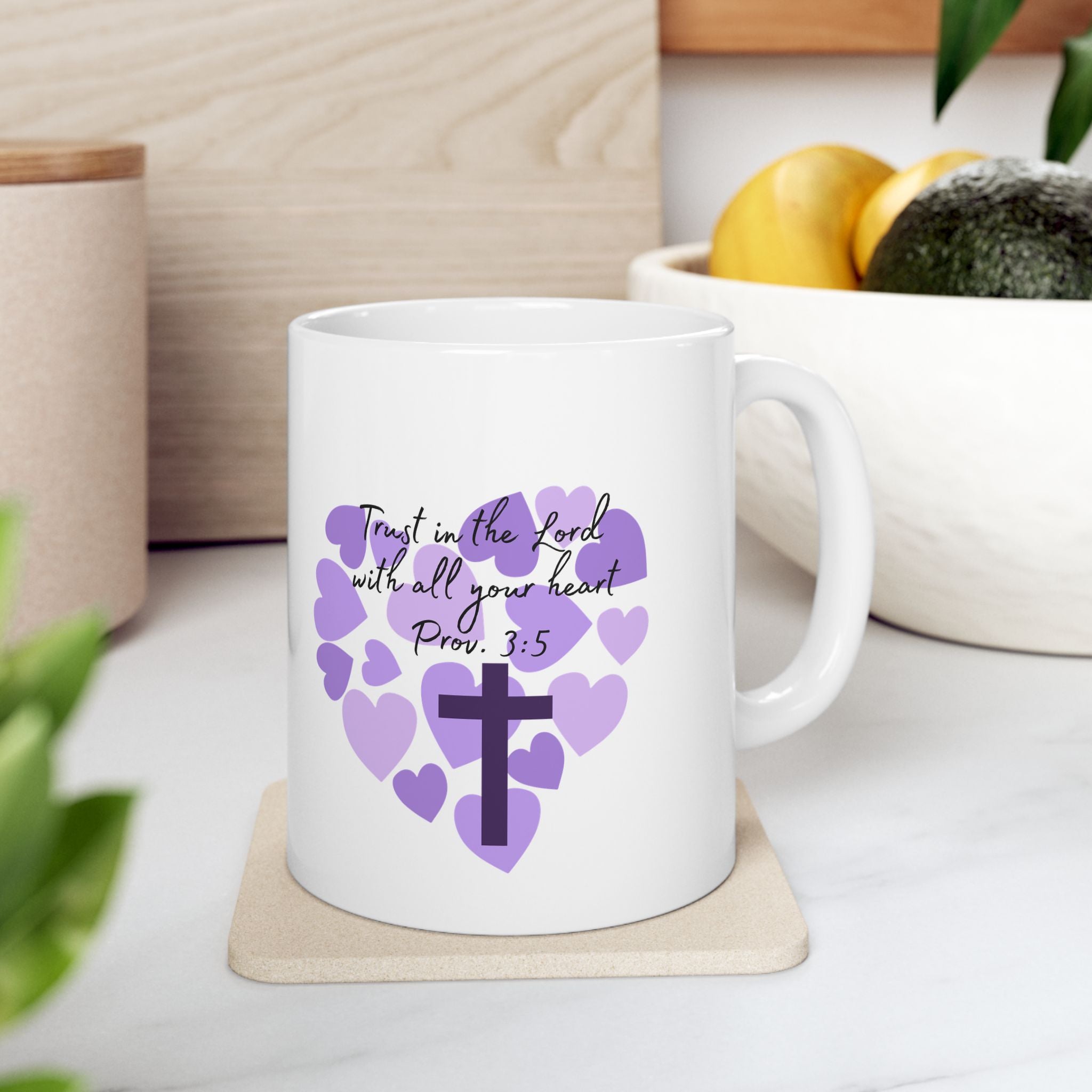 Purple Heart Ceramic Mug - Trust in the Lord with all of your heart - Mug