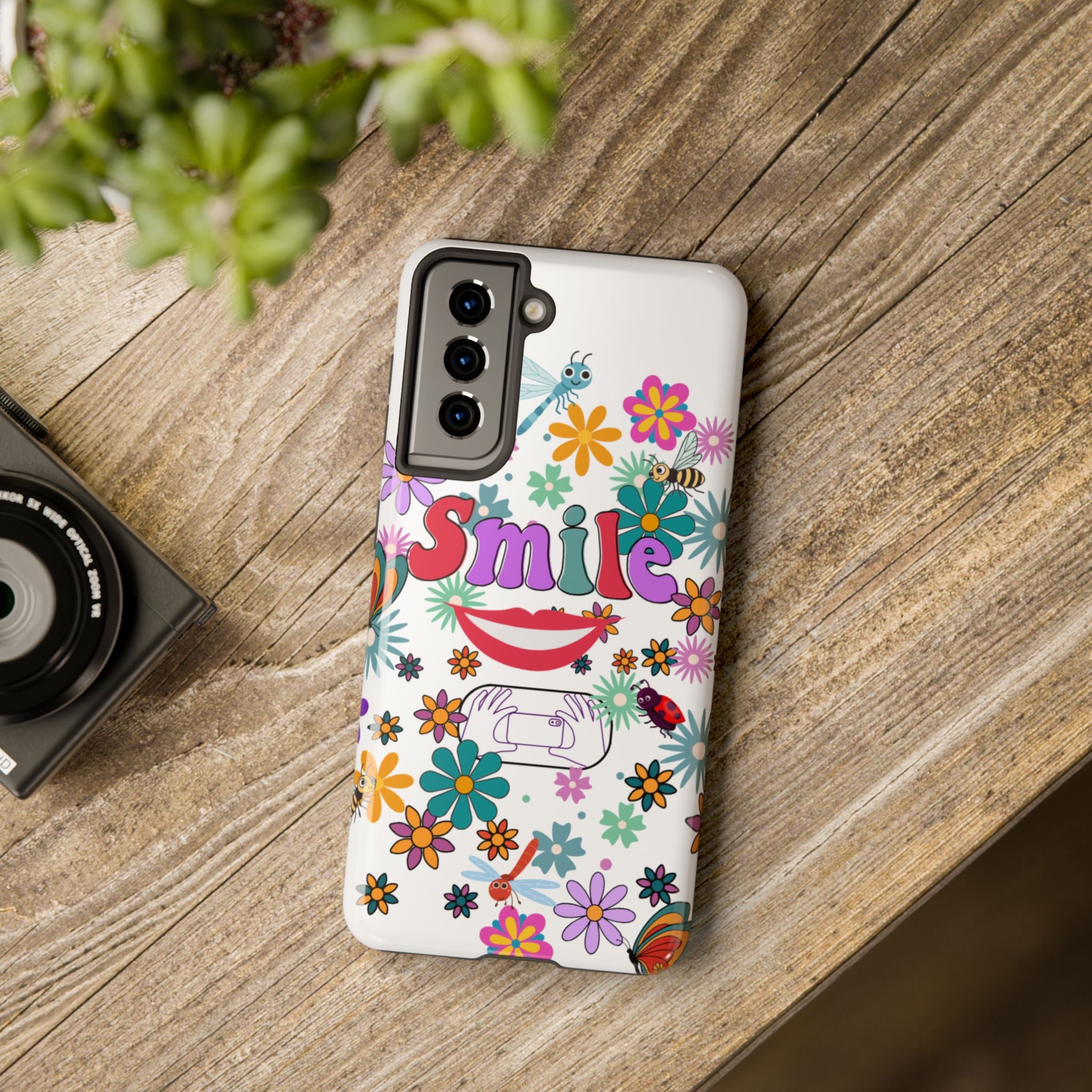 Smile Floral Phone Case — Colorful Retro Flower Power Protective Case