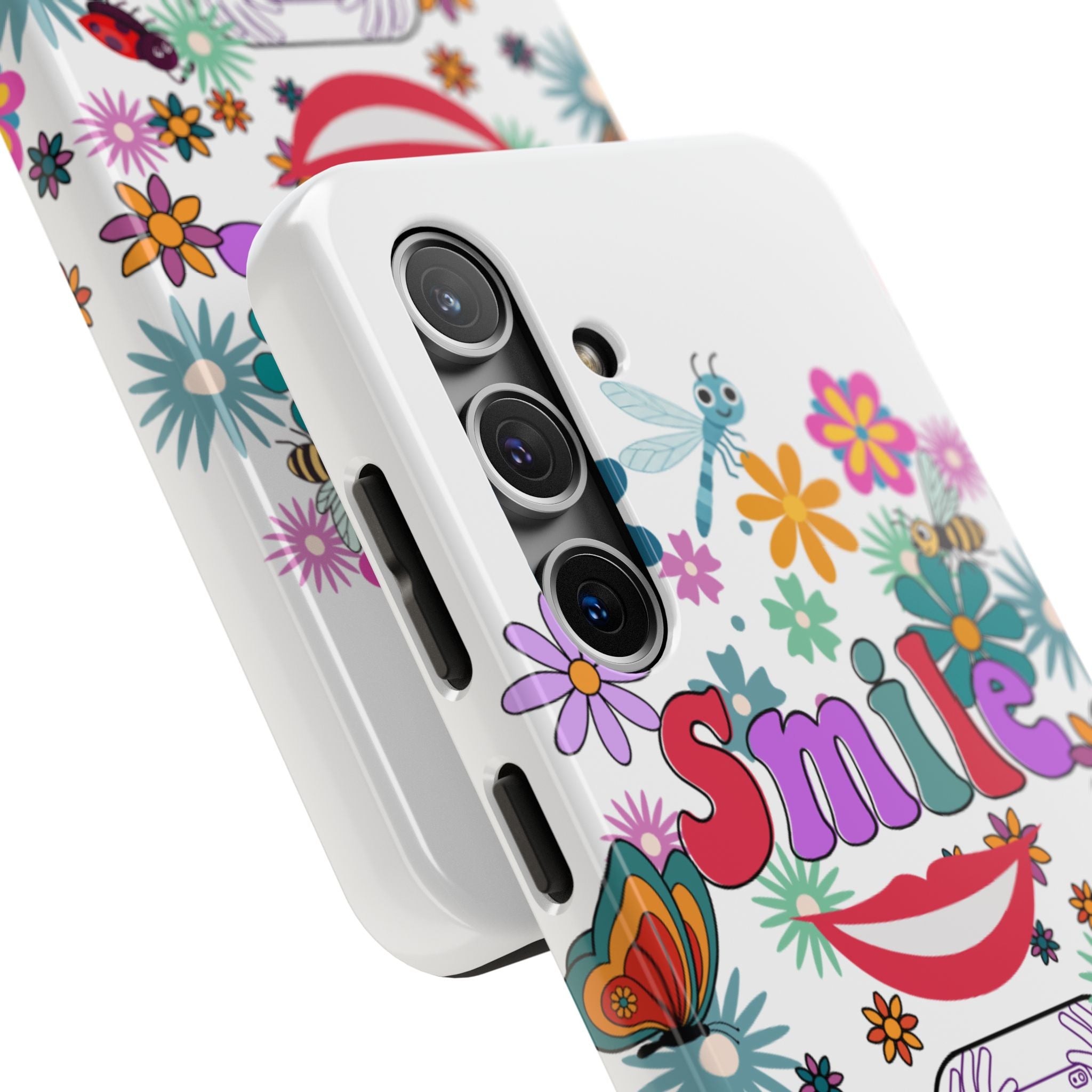Smile Floral Phone Case — Colorful Retro Flower Power Protective Case
