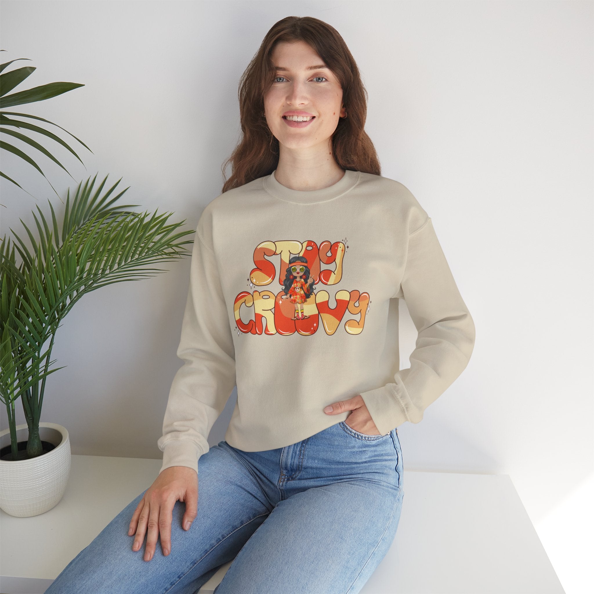 Stay Groovy Sweatshirt — Retro 70s Vibe 'Stay Groovy' Sand