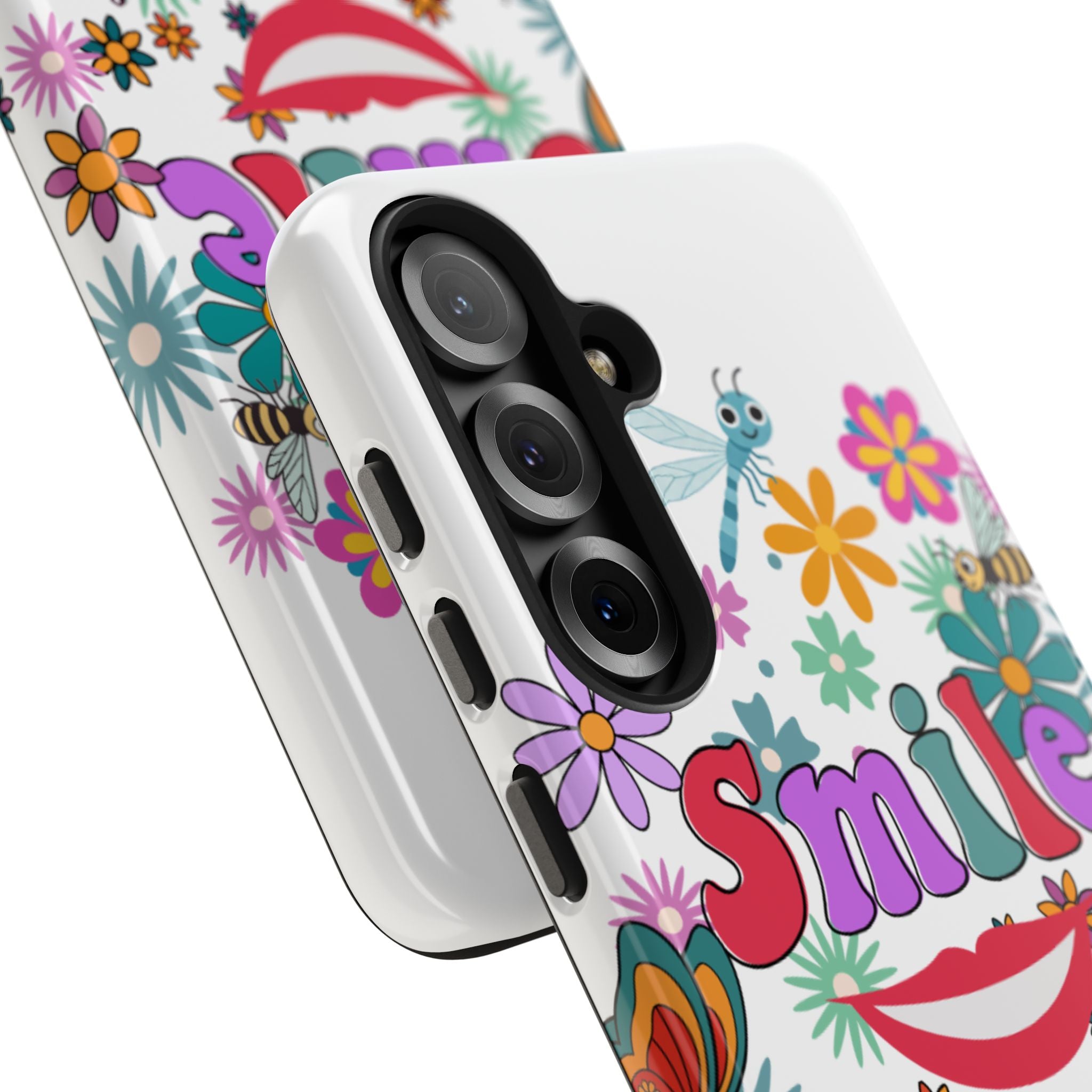 Smile Floral Phone Case — Colorful Retro Flower Power Protective Case