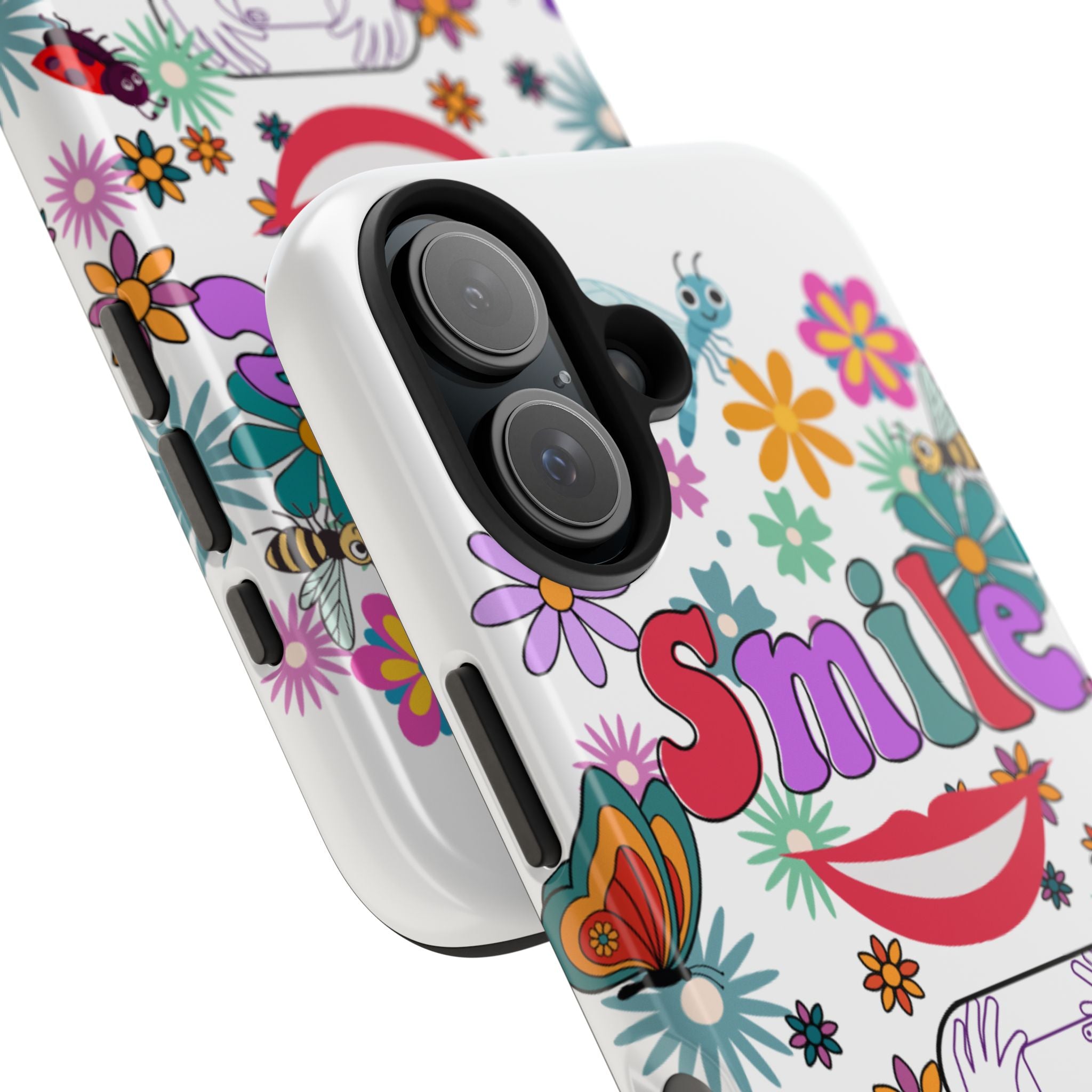 Smile Floral Phone Case — Colorful Retro Flower Power Protective Case