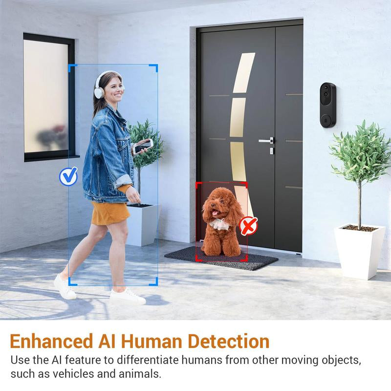 2.4G Wifi Smart Wireless Doorbell Camera for Fall Gift, 1080P Smart Ring Camera Doorbell with AI Human Detection, Motion Detector, Two-Way Audio, Night Vision, Instant Alerts, Indoor/Outdoor Surveillance Camera, Summer Safety Supplies, Camera Security