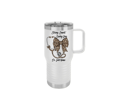 Leopard Bow Nurse Travel Mug — "Strong, Smart, Saving Lives" 20oz