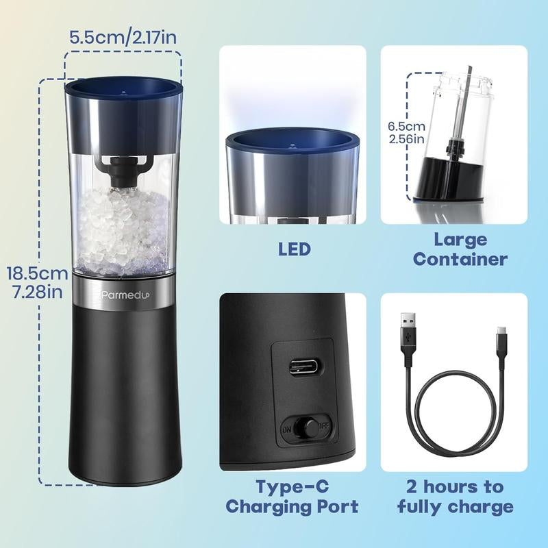 Automatic Salt and Pepper Grinder Set, USB Rechargeable with LED Light