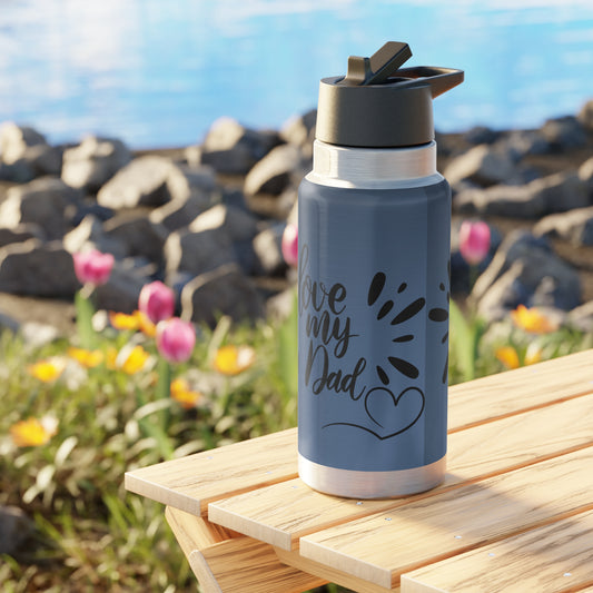 32oz Stainless Tumbler — "Love My Dad" Blue Travel Bottle