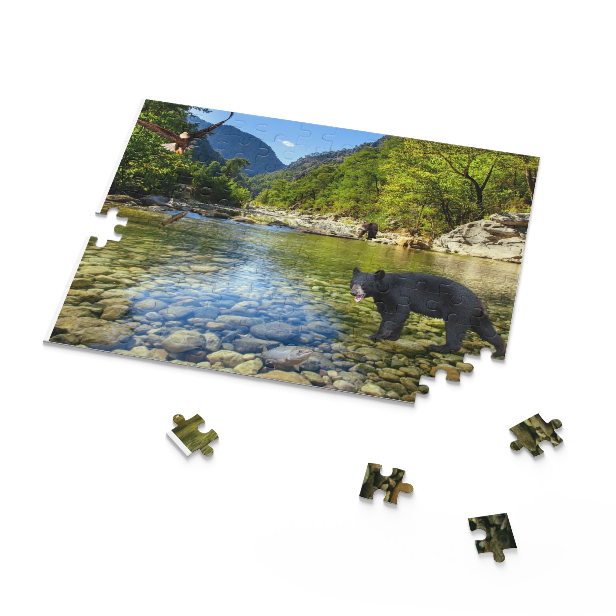 Scenic River Wildlife Puzzle – Black Bear & Eagles 120/252-Piece Jigsaw