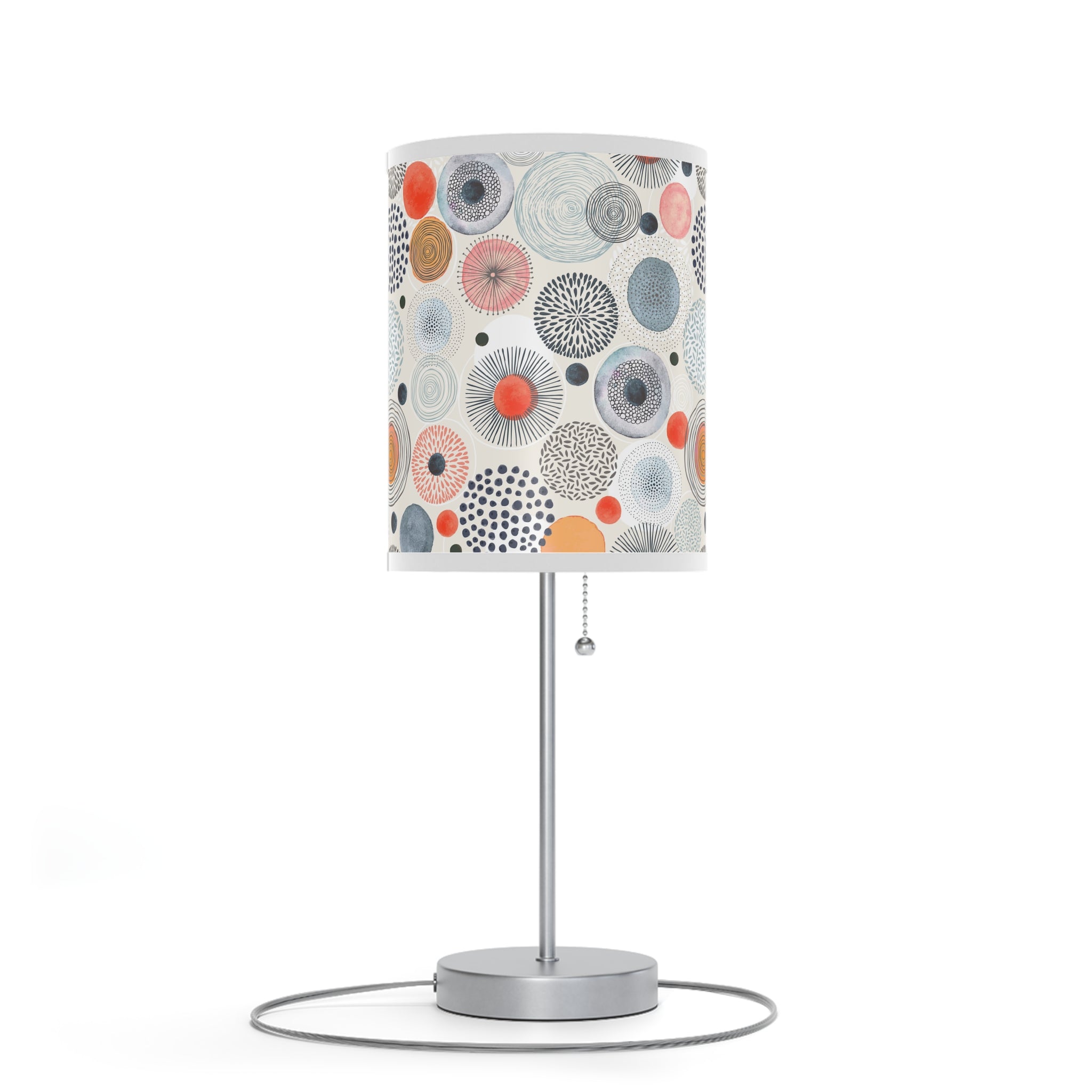 Table Lamp with Modern Abstract Dot Shade — Coral & Gray Decorative Bedside Light (US/CA Plug) - Home Decor