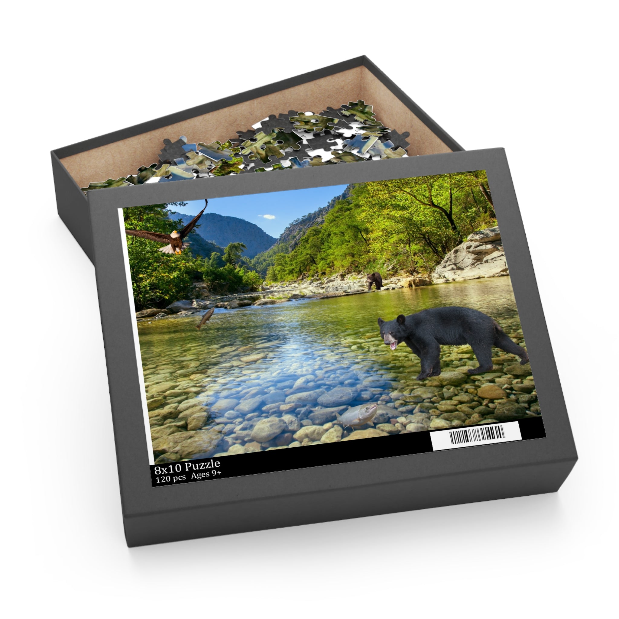 Scenic River Wildlife Puzzle – Black Bear & Eagles 120/252-Piece Jigsaw