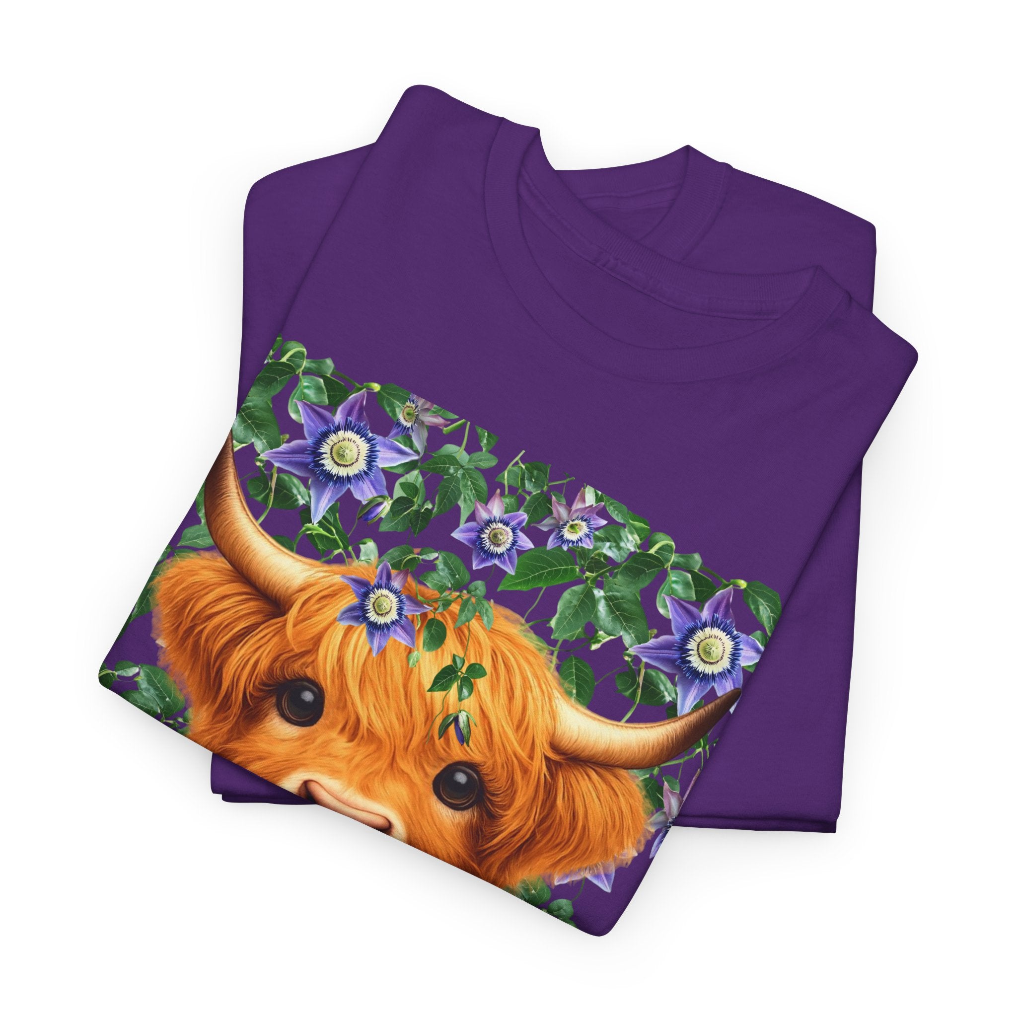 Too Fluffy To Be Grumpy Highland Cow T-Shirt Purple