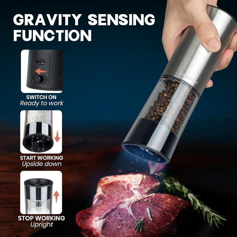 Automatic Salt and Pepper Grinder Set, USB Rechargeable with LED Light