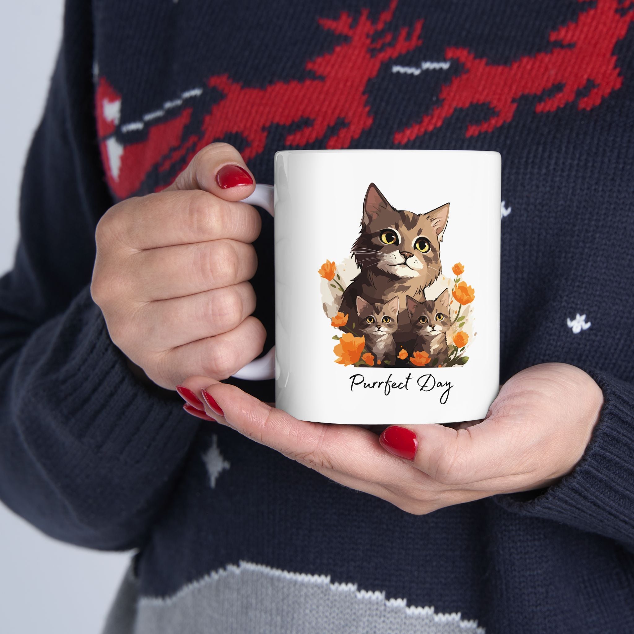Cat Mom Floral Ceramic Mug (11oz/15oz) - Mug