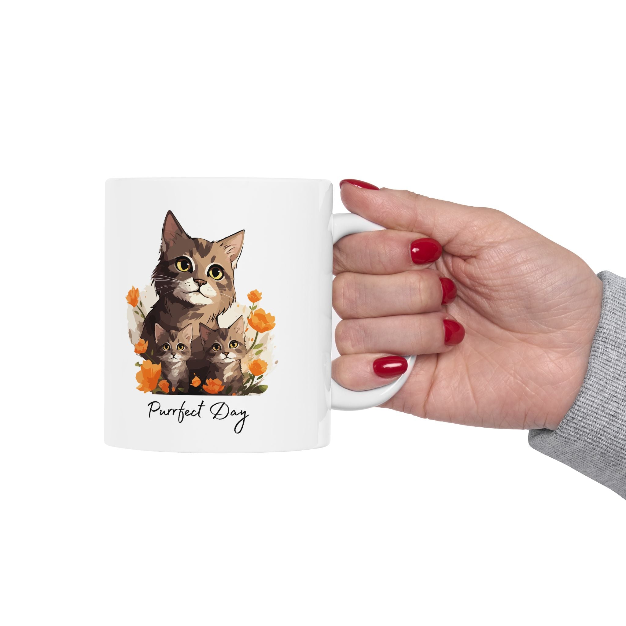 Cat Mom Floral Ceramic Mug (11oz/15oz) - Mug