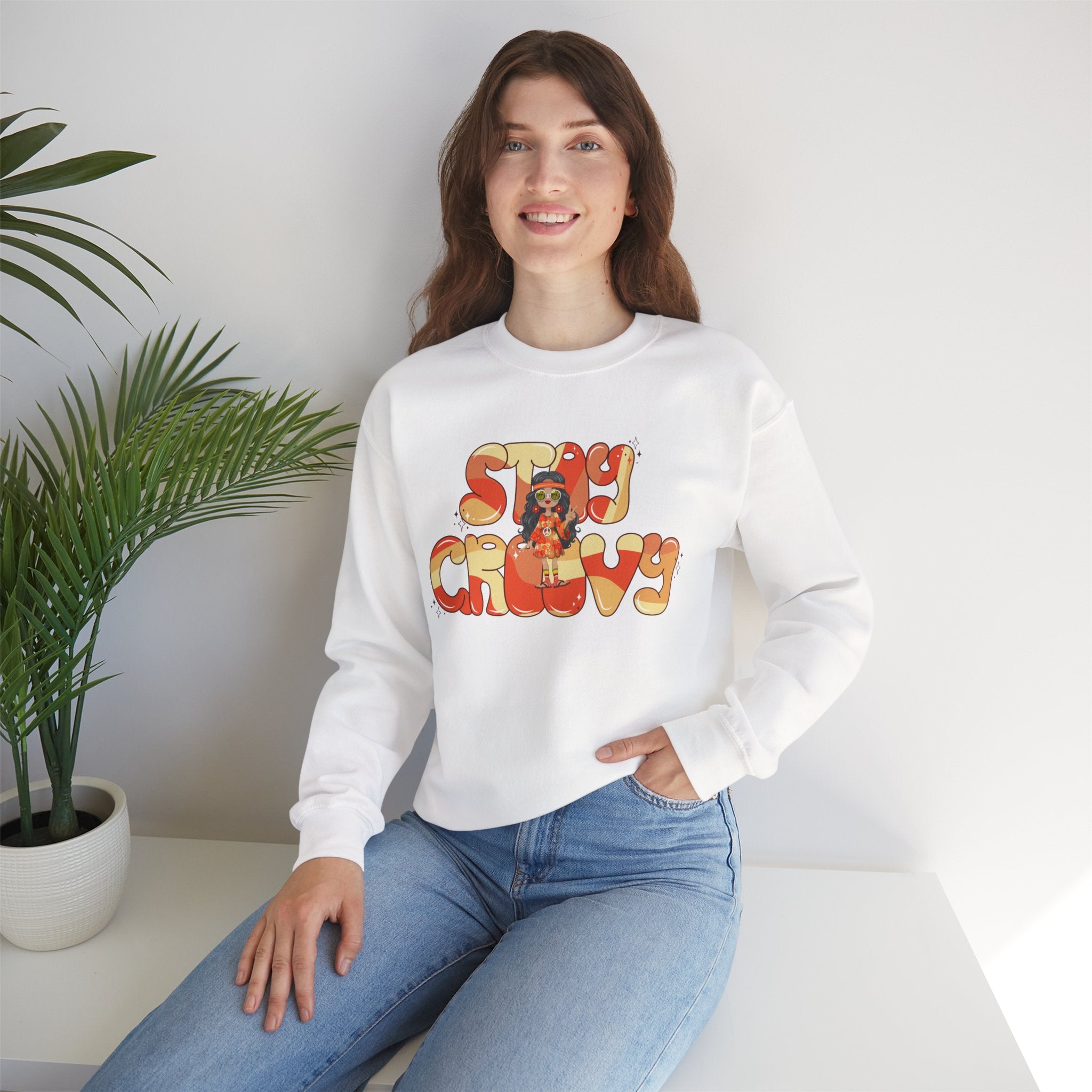 Stay Groovy Sweatshirt — Retro 70s Vibe 'Stay Groovy' White