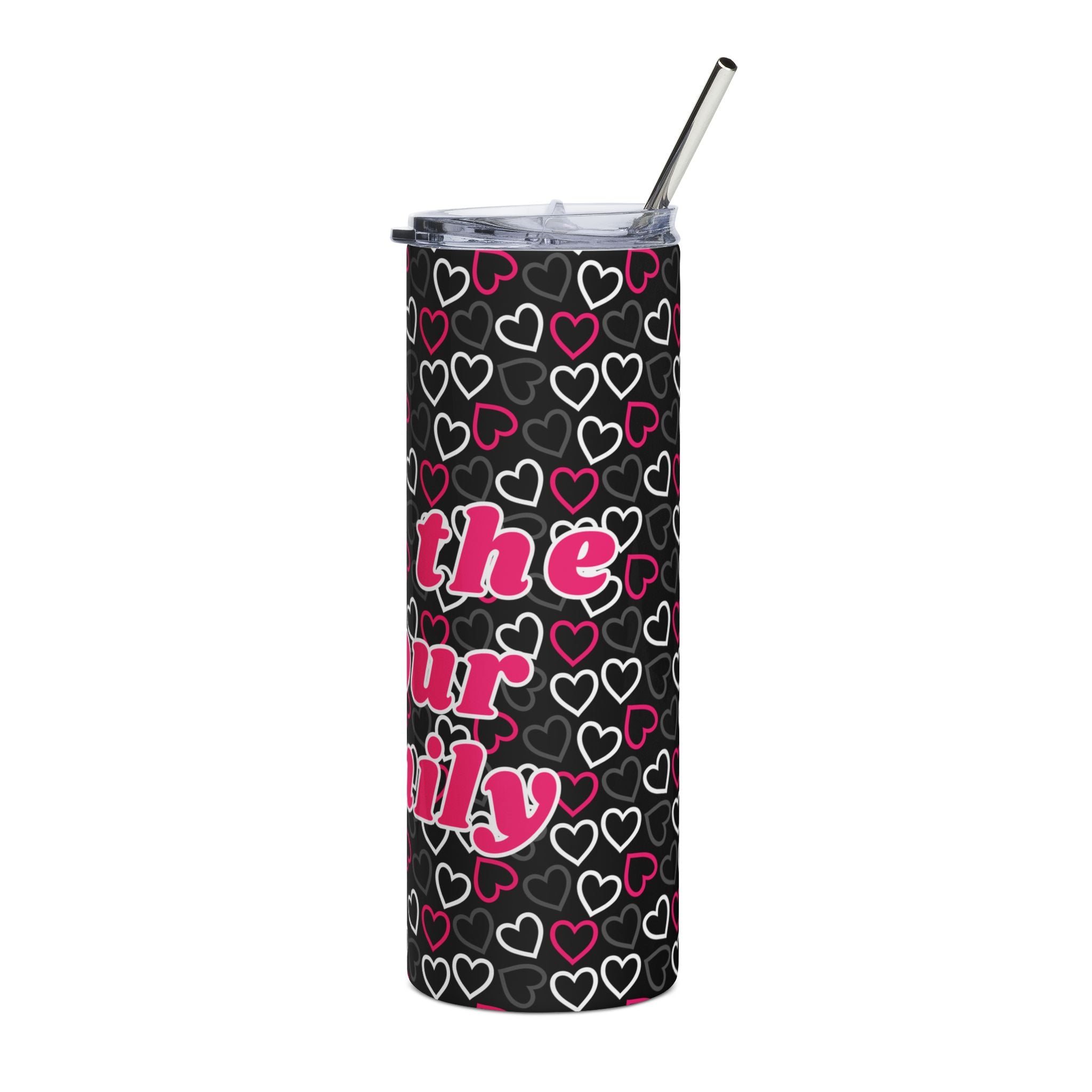 Mom The Heart of Our Family 20oz Stainless Steel Tumbler — Heart Pattern Travel Cup