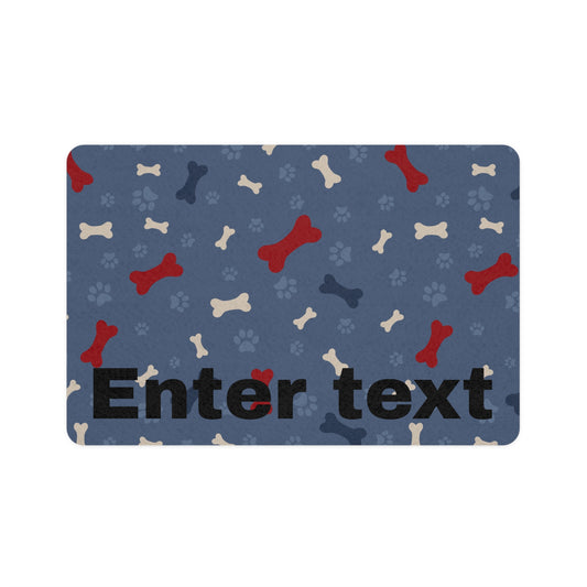 Personalized Pet Feeding Mat (12x18) — Navy Bone Pattern with Custom Text - Pets