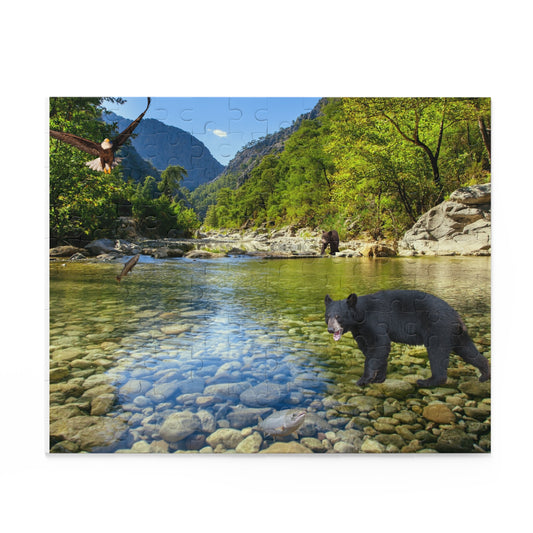 Scenic River Wildlife Puzzle – Black Bear & Eagles 120/252-Piece Jigsaw