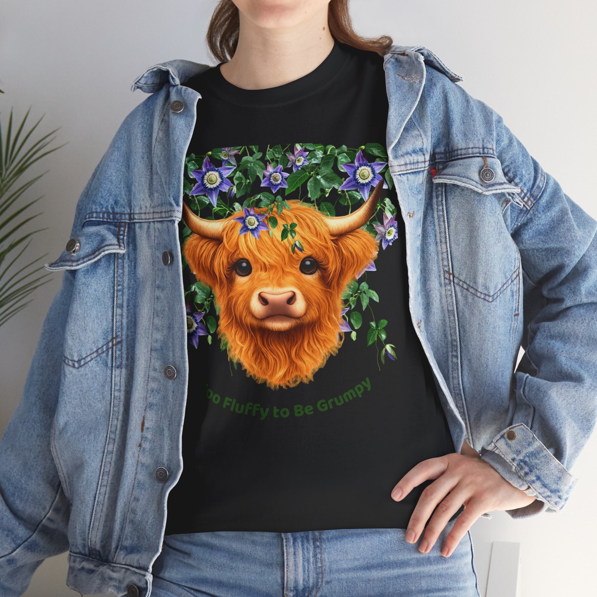 Too Fluffy To Be Grumpy Highland Cow T-Shirt Black