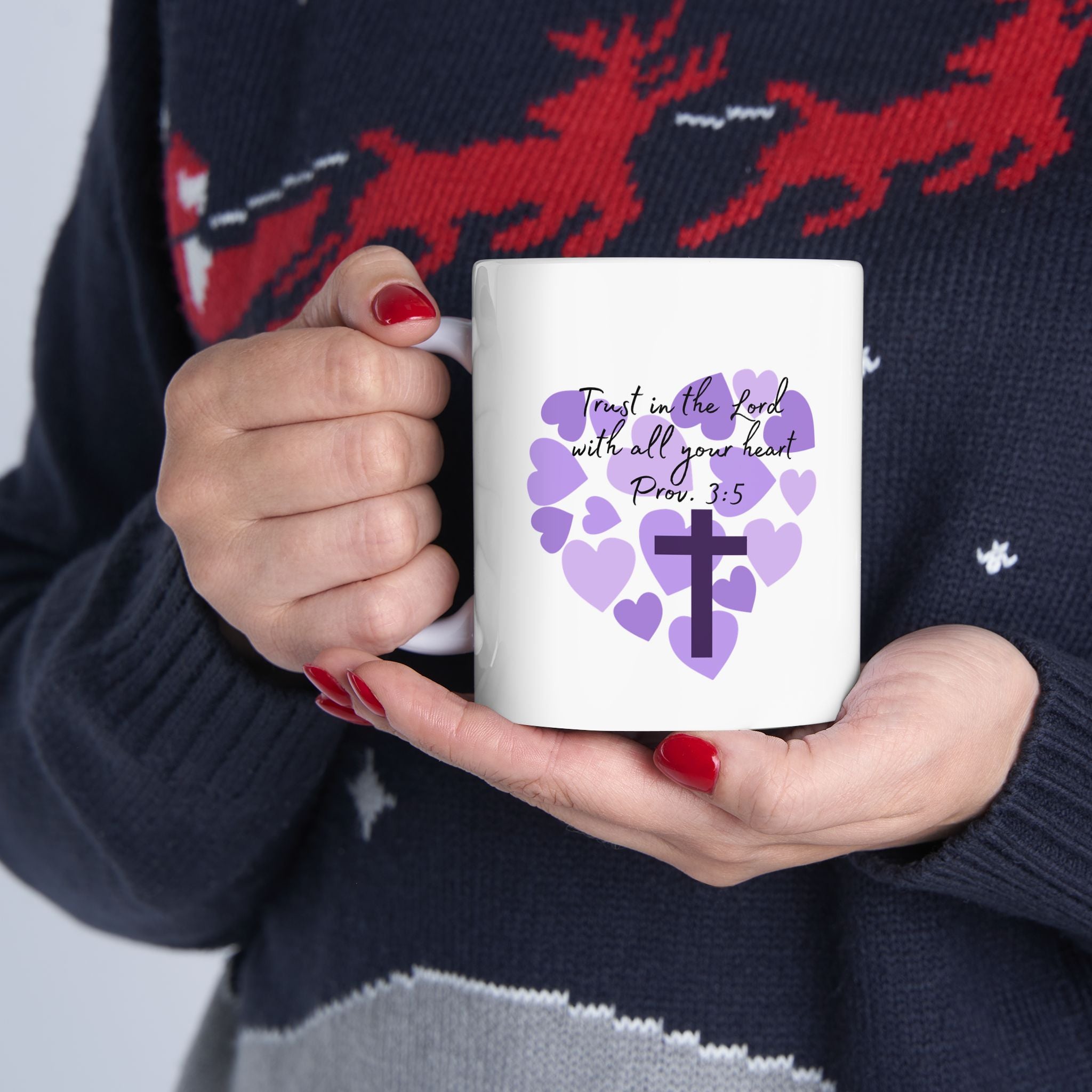 Purple Heart Ceramic Mug - Trust in the Lord with all of your heart - Mug
