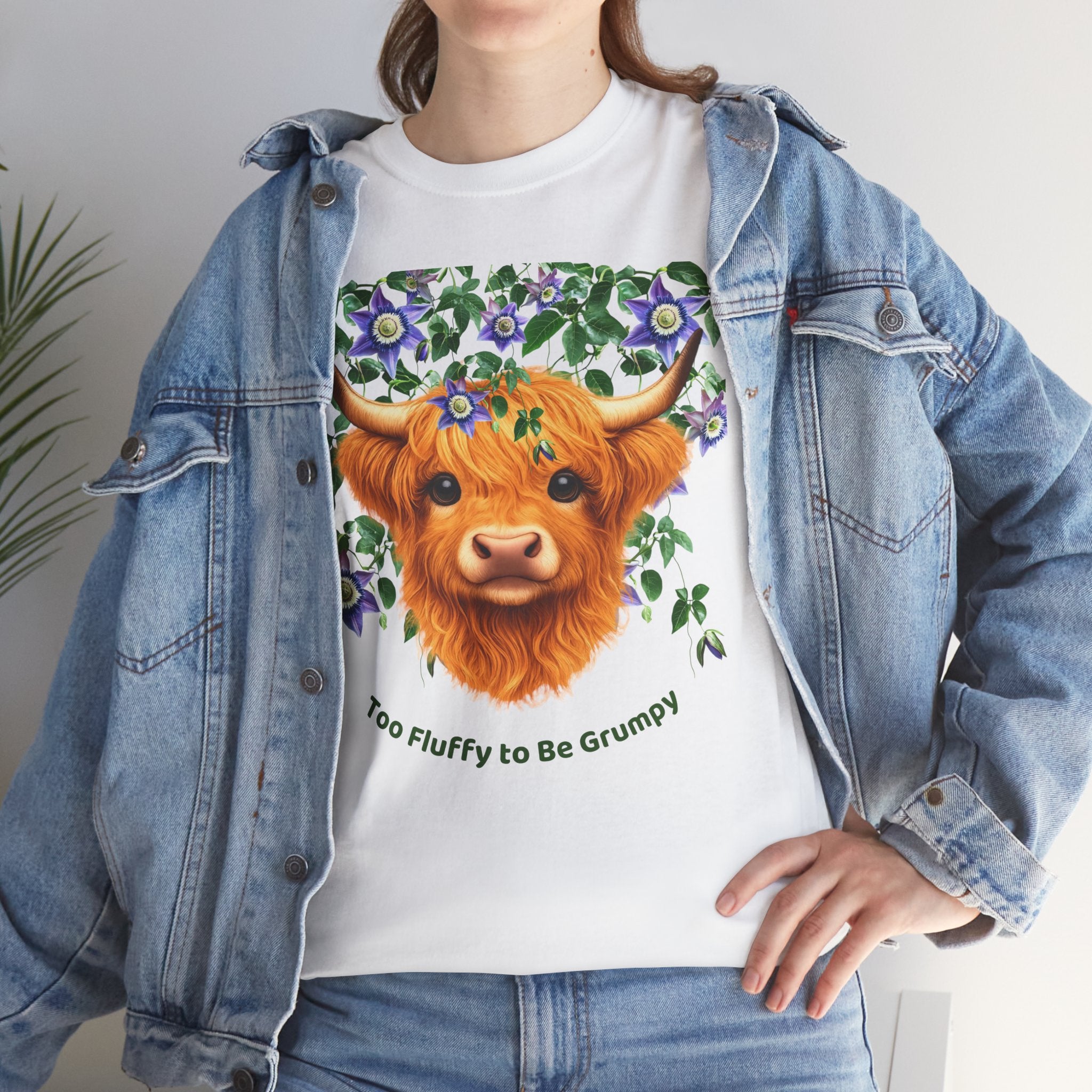 Too Fluffy To Be Grumpy Highland Cow T-Shirt White