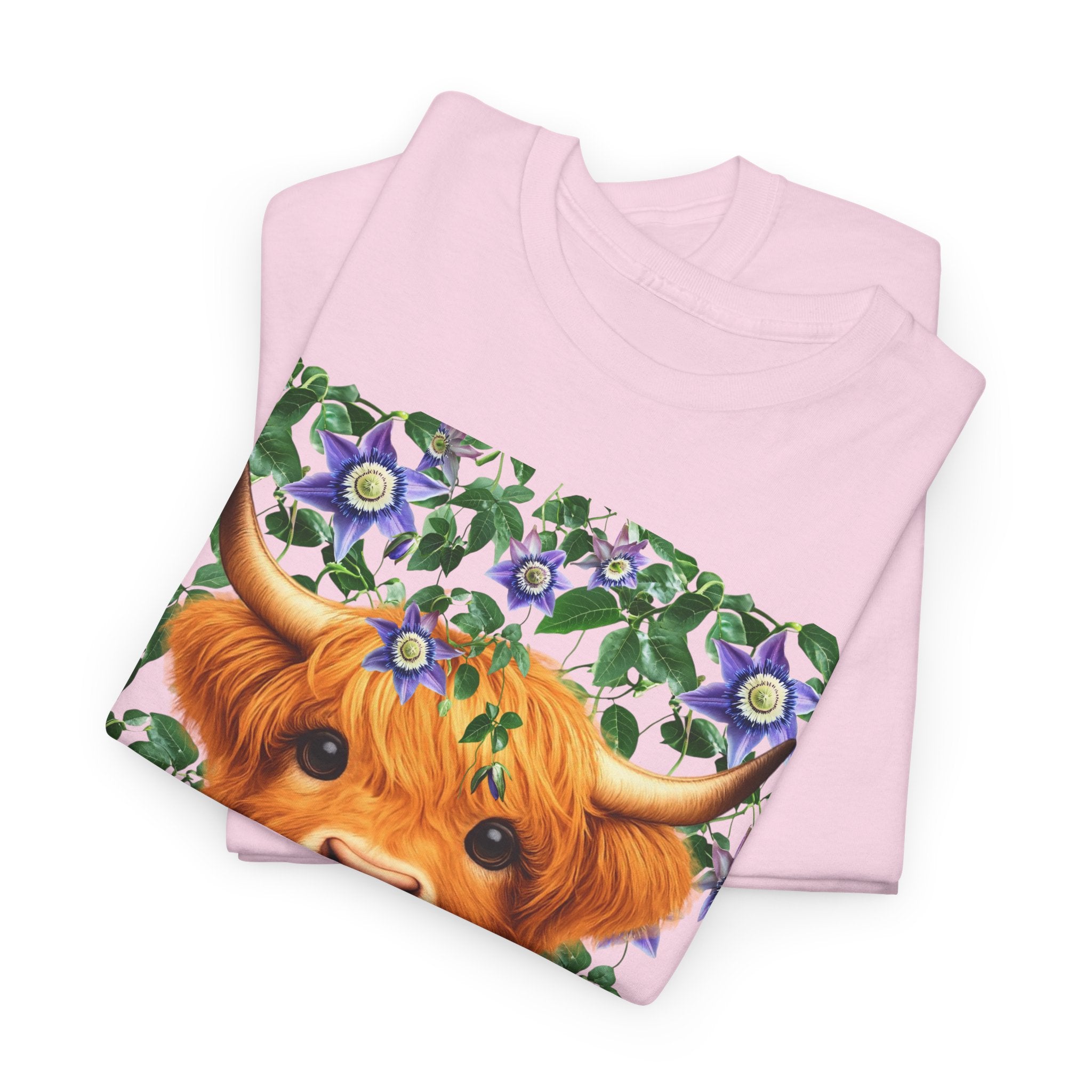 Too Fluffy To Be Grumpy Highland Cow T-Shirt Pink
