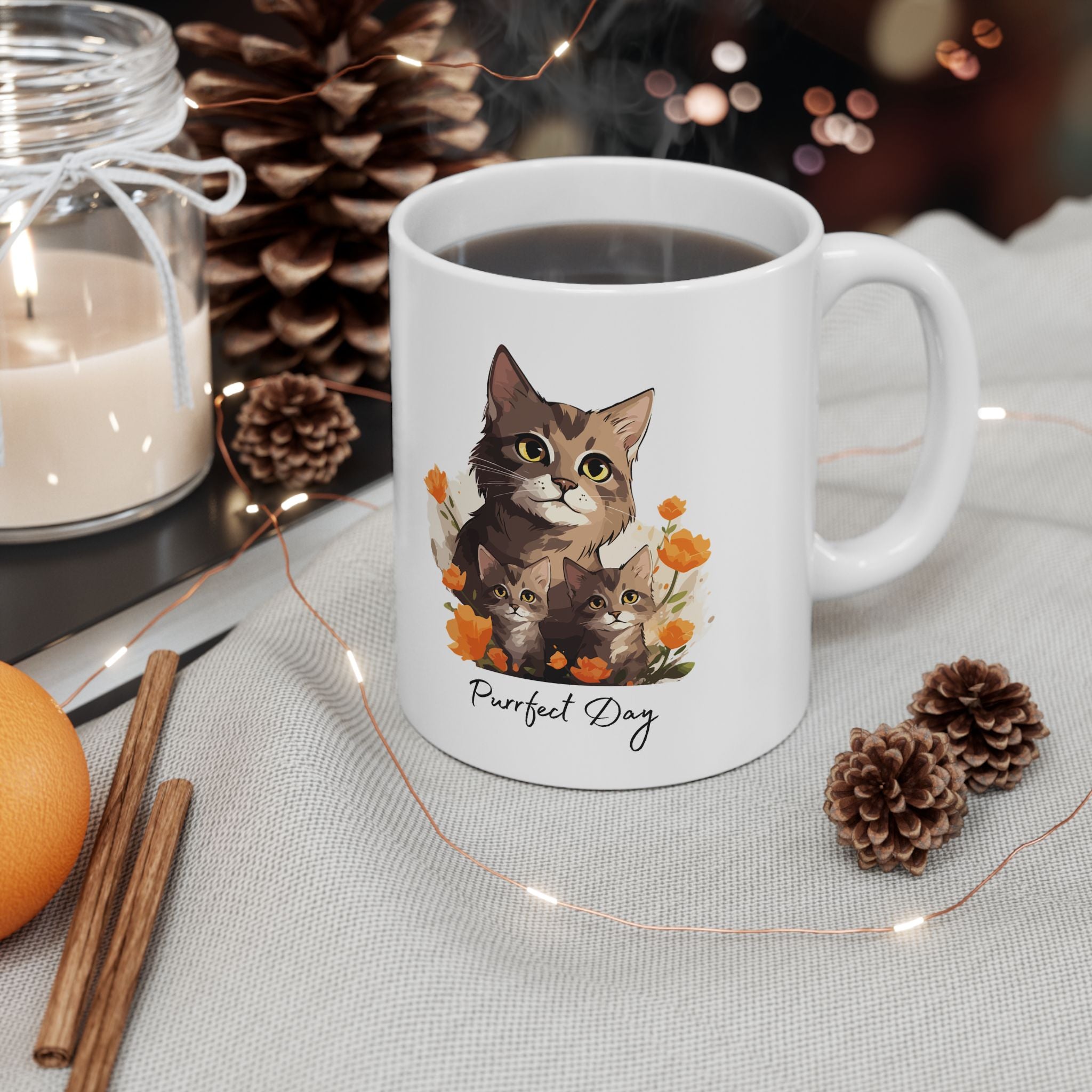 Cat Mom Floral Ceramic Mug (11oz/15oz) - Mug