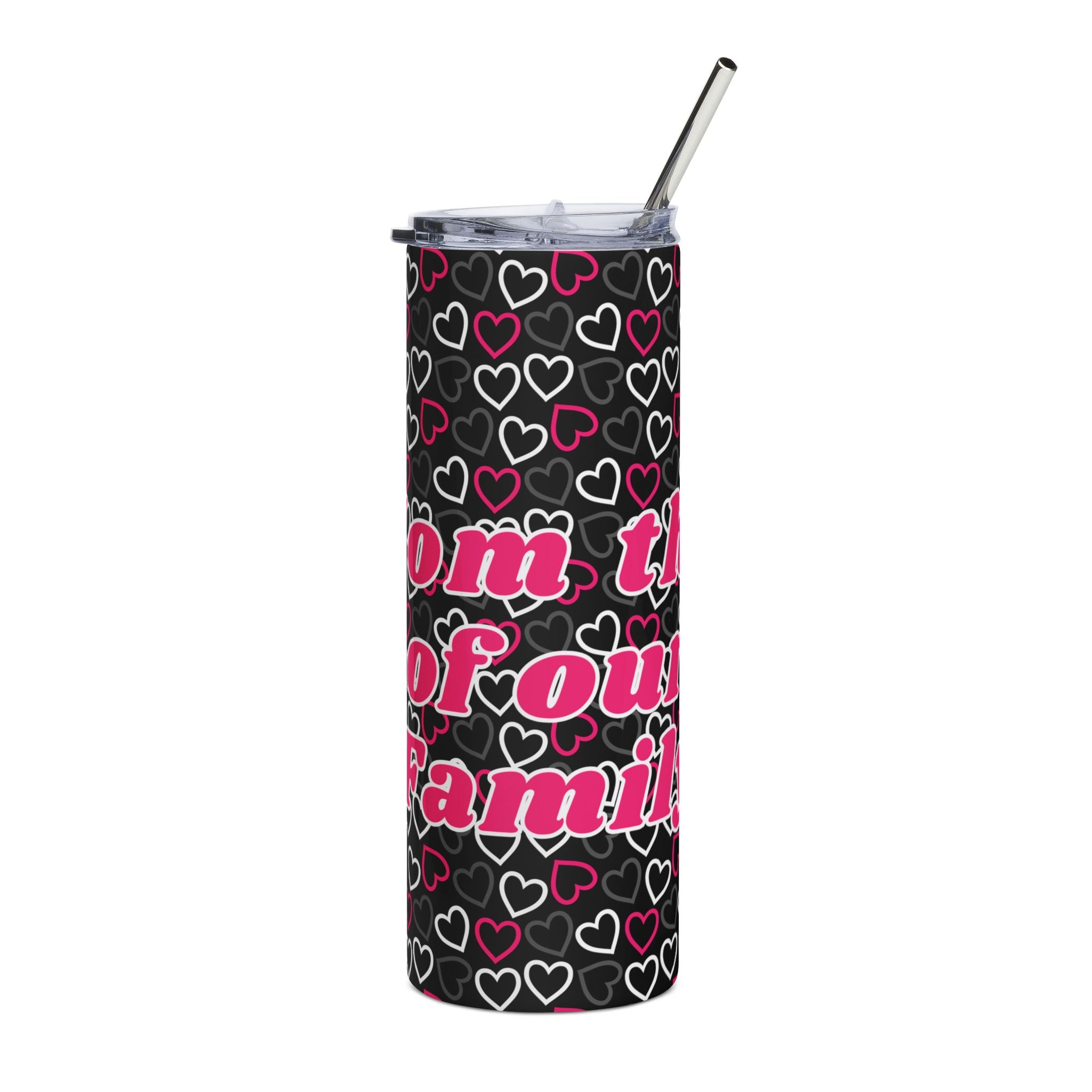 Mom The Heart of Our Family 20oz Stainless Steel Tumbler — Heart Pattern Travel Cup
