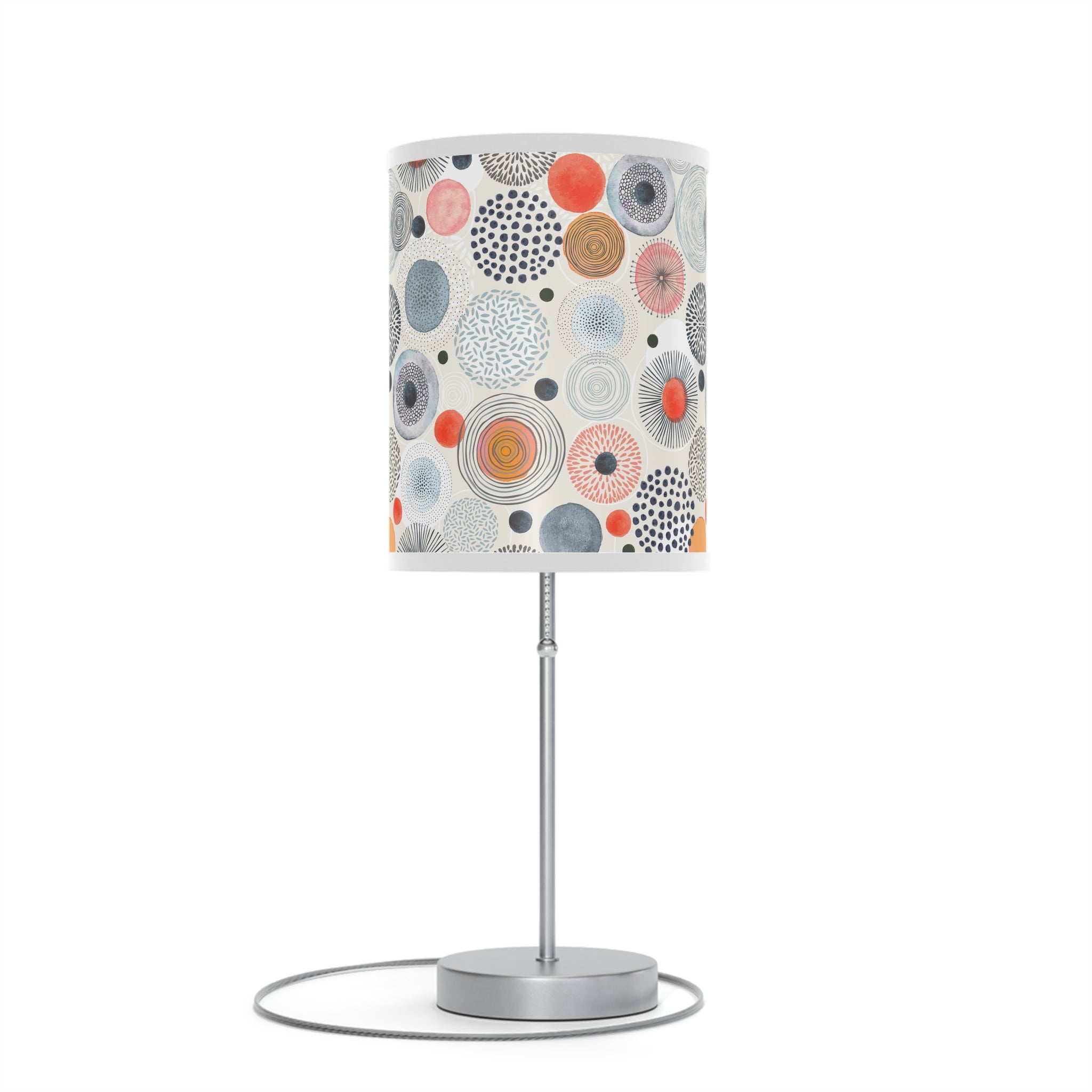 Table Lamp with Modern Abstract Dot Shade — Coral & Gray Decorative Bedside Light (US/CA Plug) - Home Decor