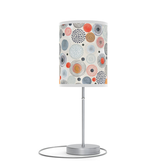 Table Lamp with Modern Abstract Dot Shade — Coral & Gray Decorative Bedside Light (US/CA Plug) - Home Decor